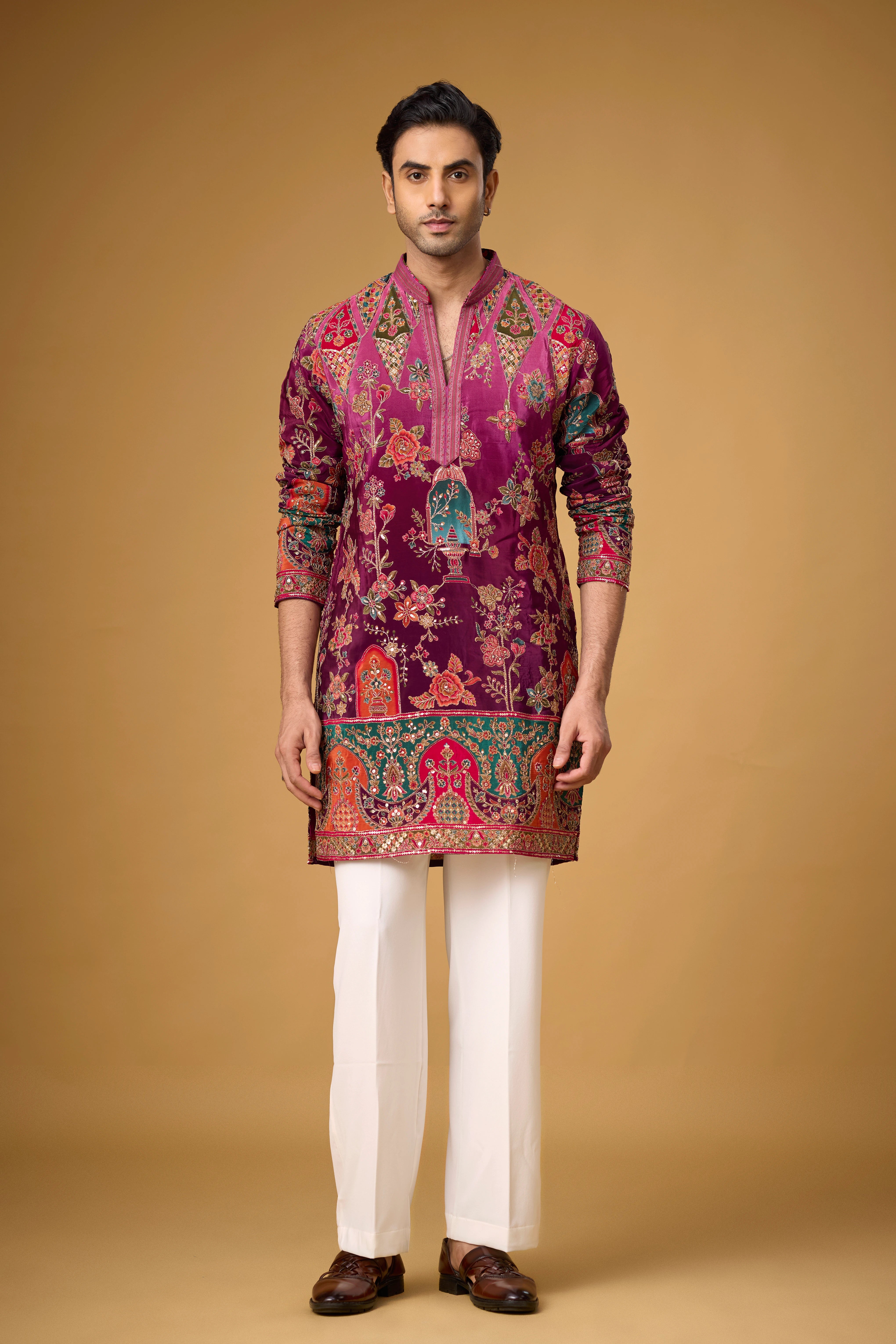 Regal Magenta Heritage Embroidered Kurta Set