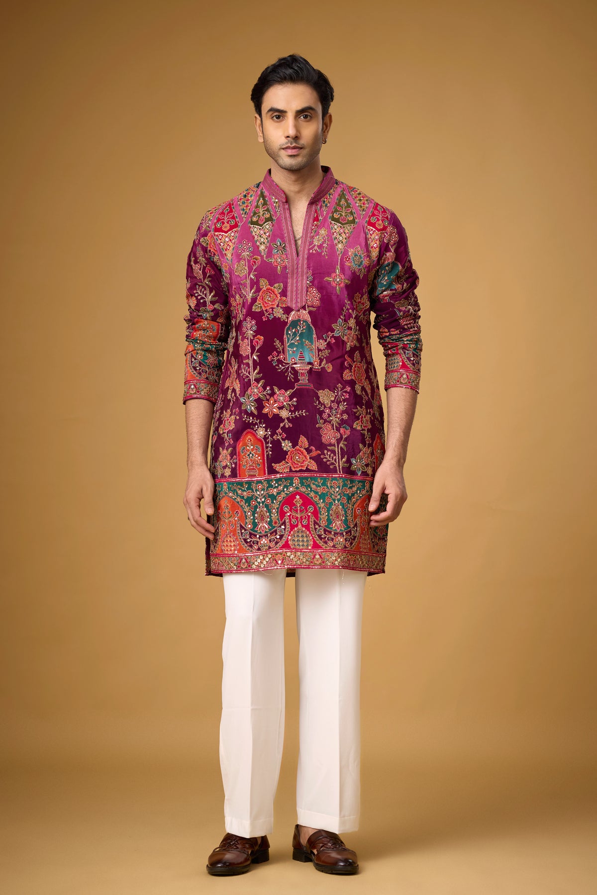 Regal Magenta Heritage Embroidered Kurta Set