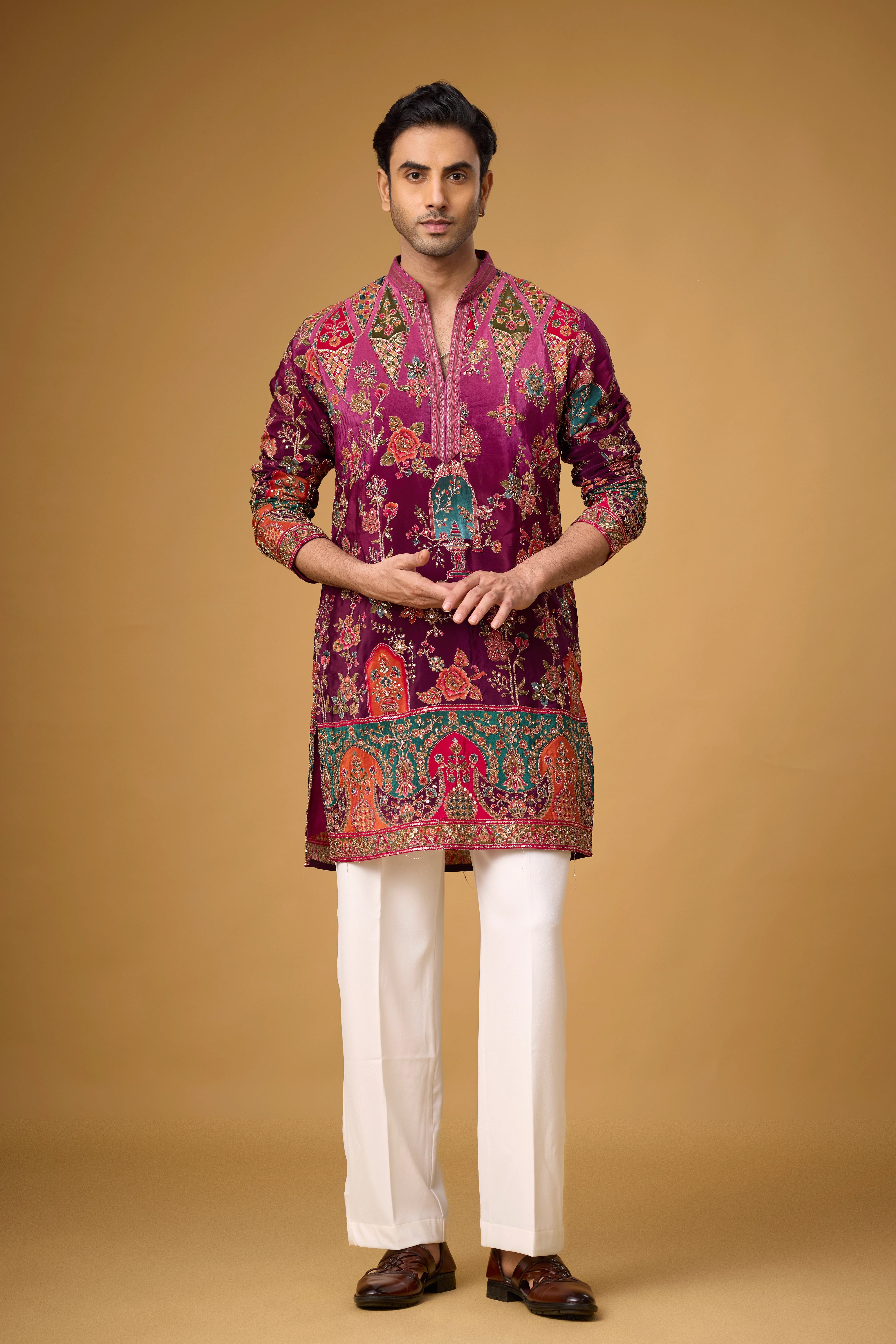 Regal Magenta Heritage Embroidered Kurta Set