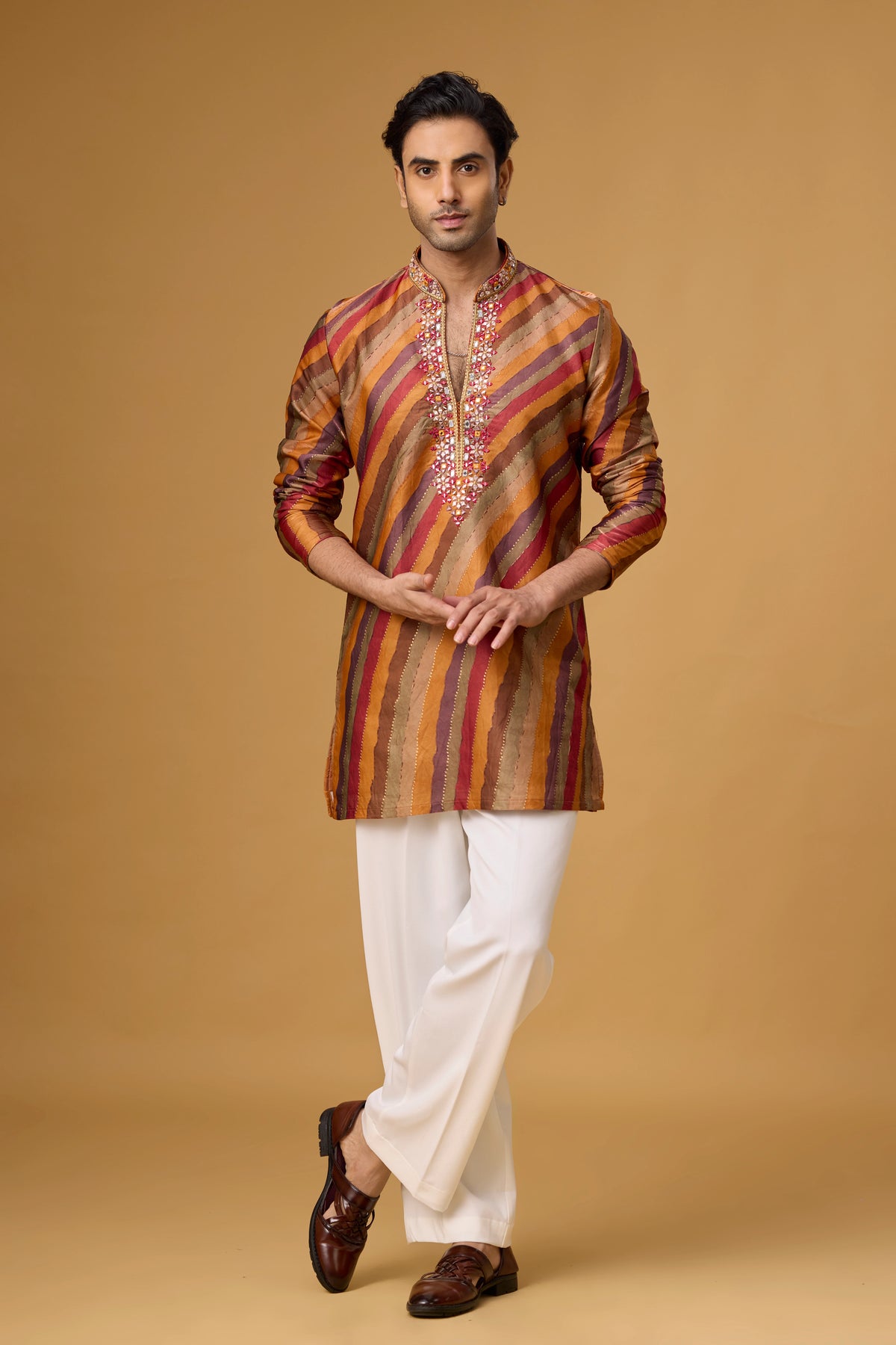 Rustic Copper Striped Heritage Kurta Set