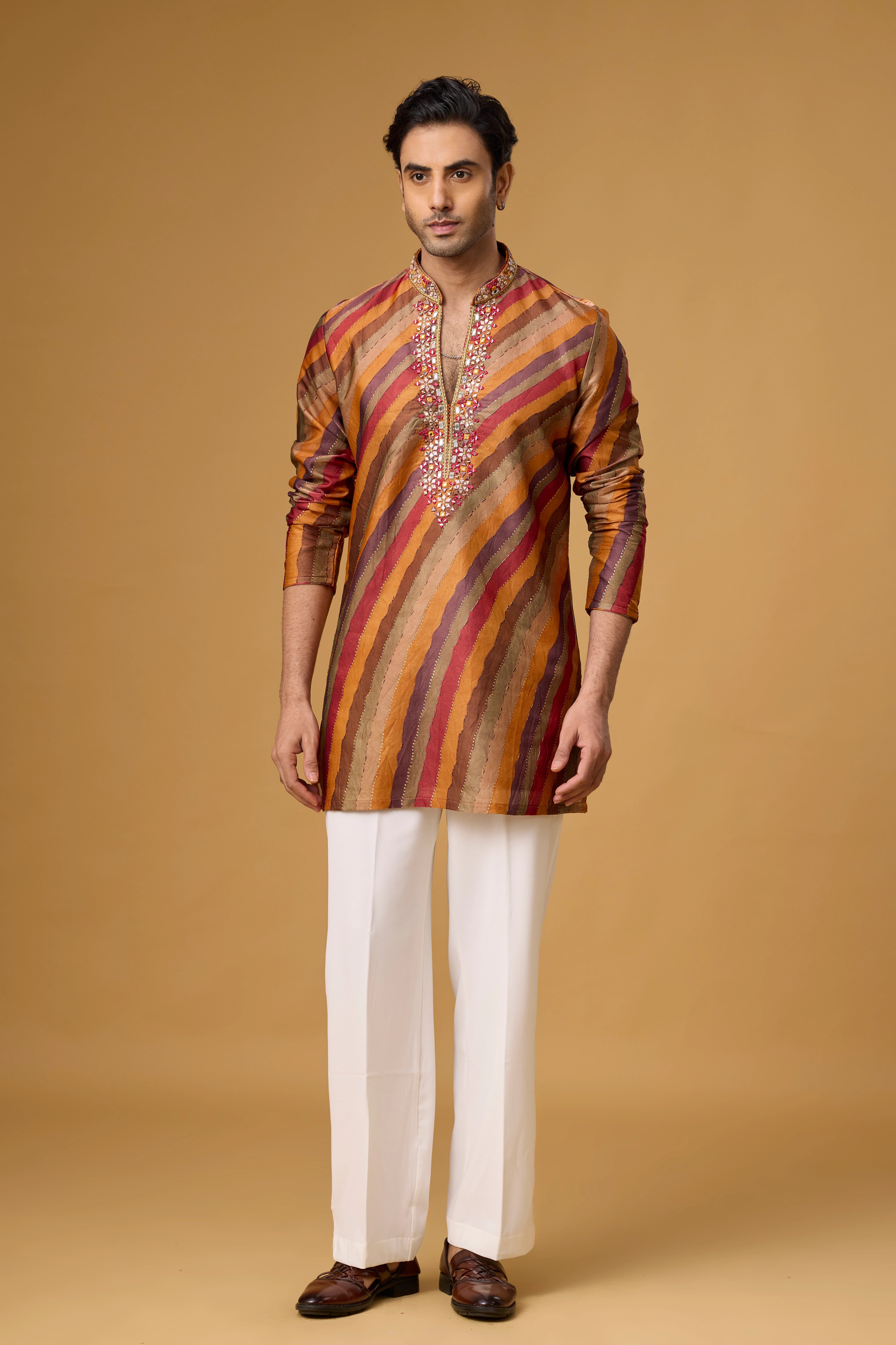 Rustic Copper Striped Heritage Kurta Set