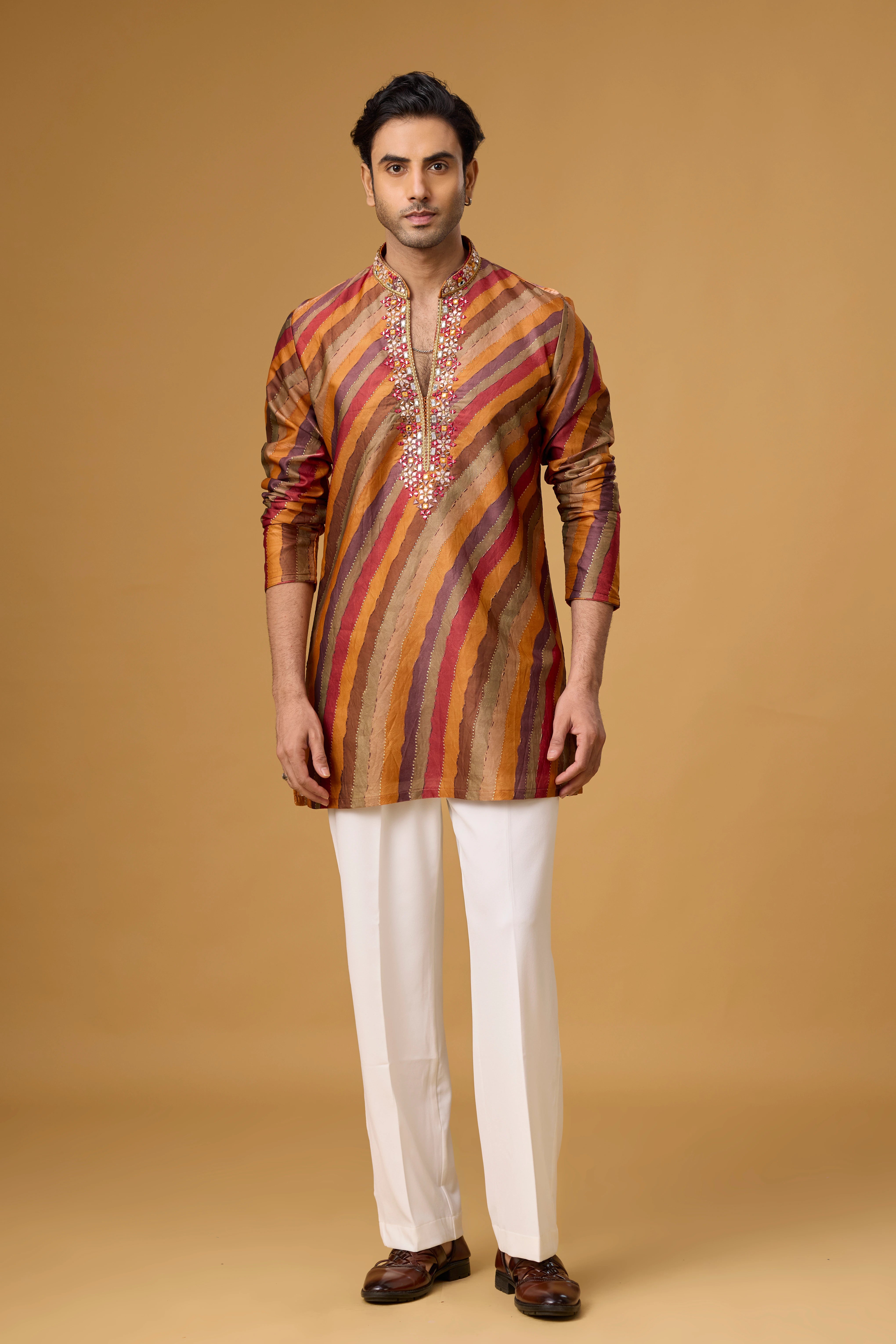 Rustic Copper Striped Heritage Kurta Set