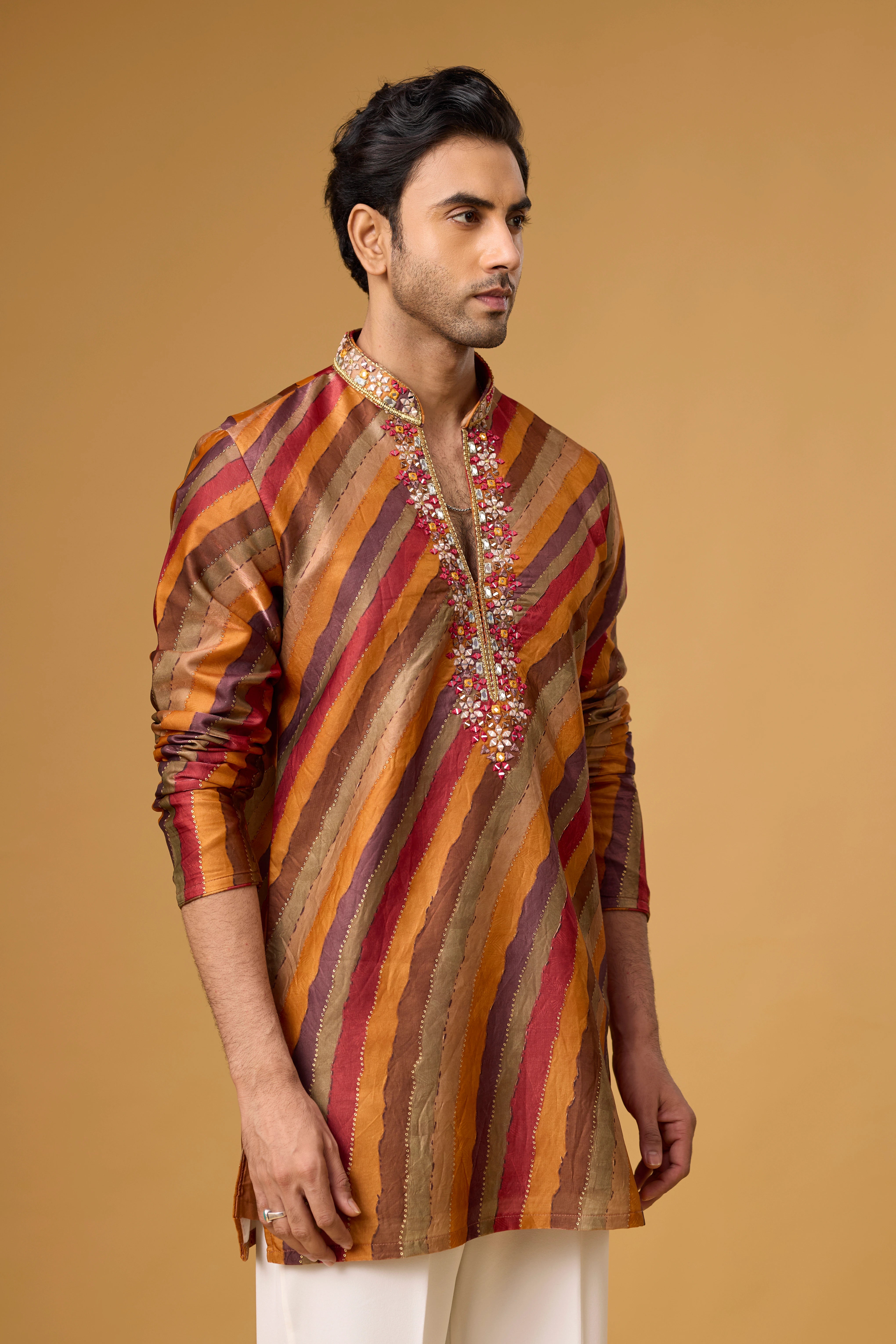 Rustic Copper Striped Heritage Kurta Set