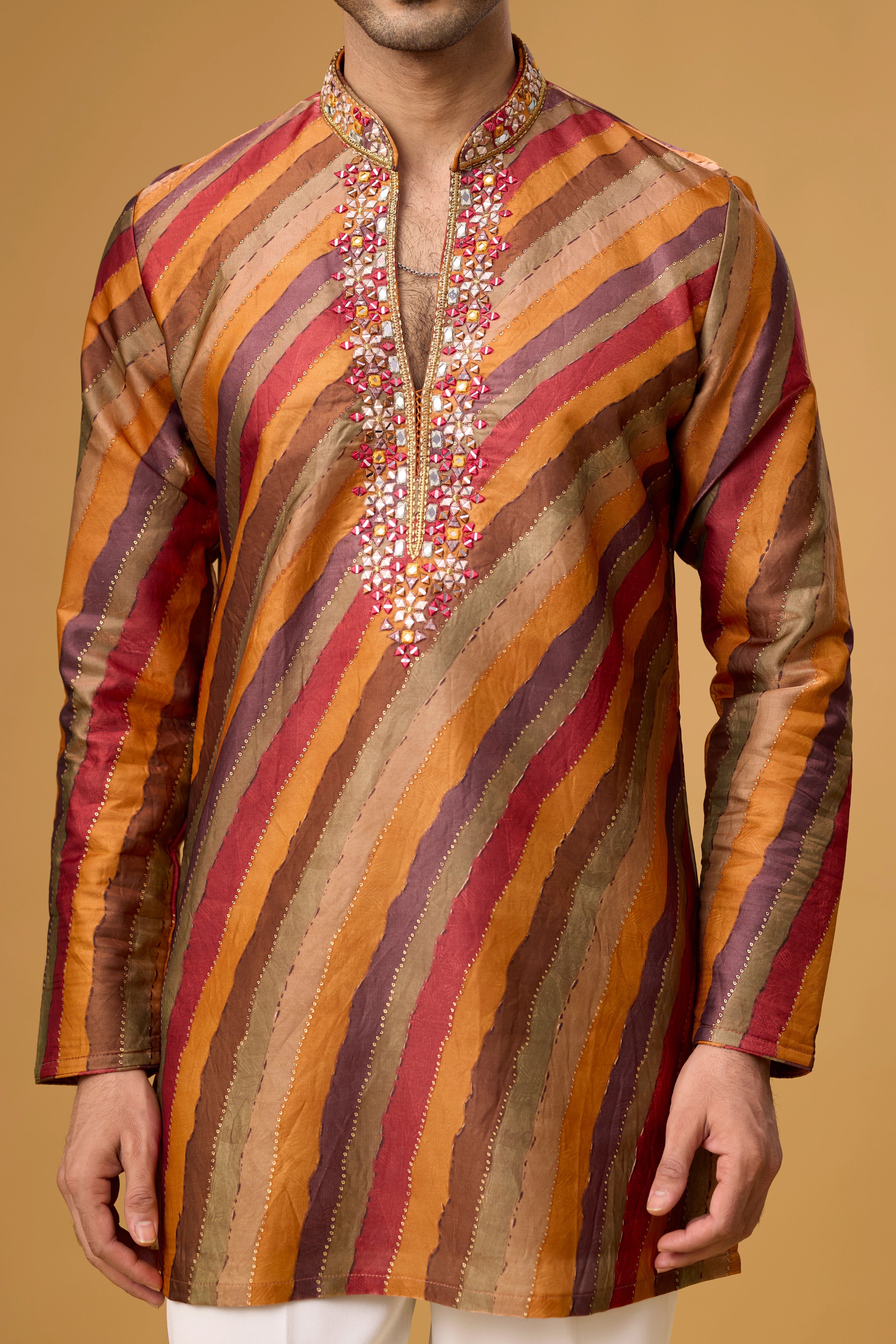 Rustic Copper Striped Heritage Kurta Set