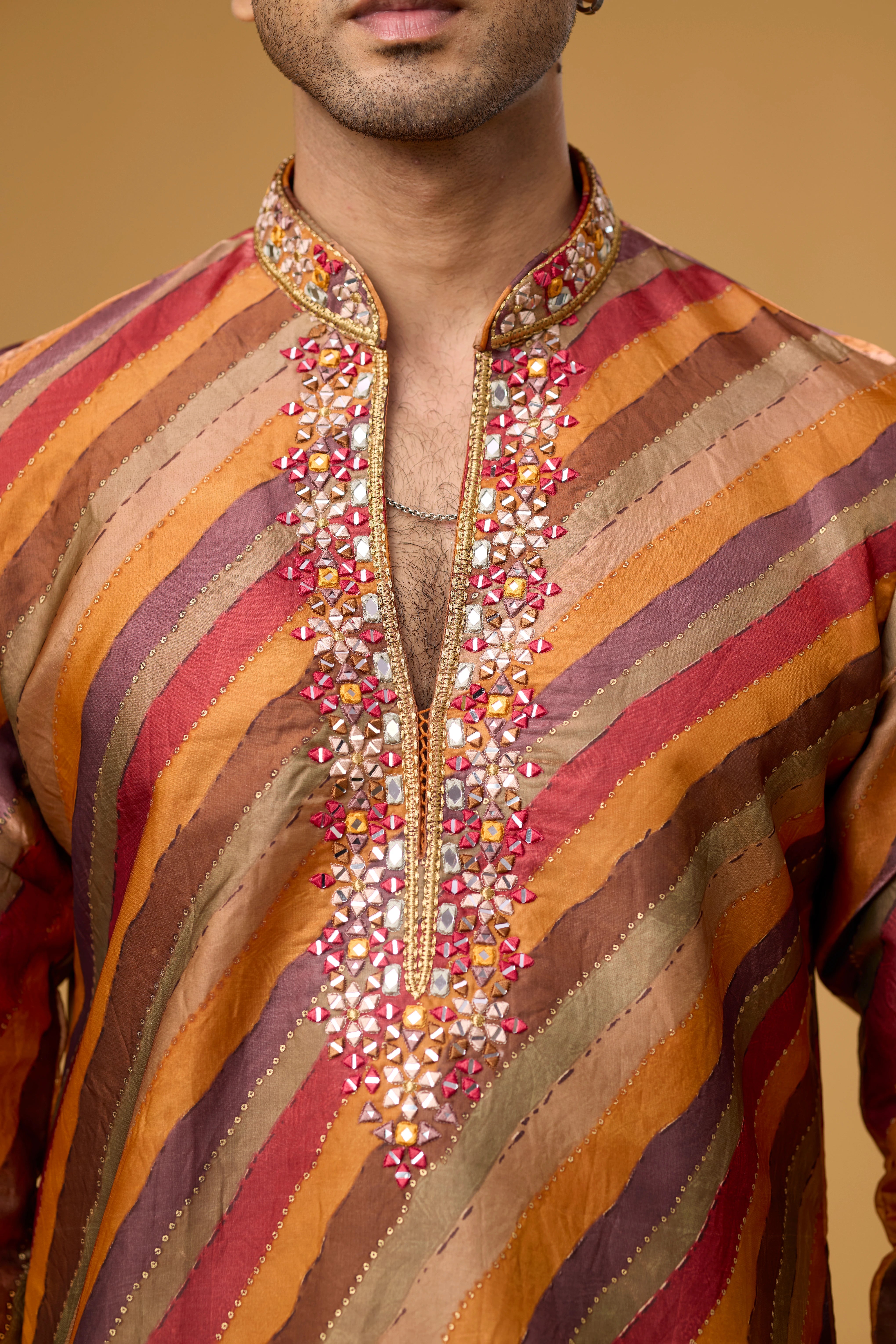 Rustic Copper Striped Heritage Kurta Set