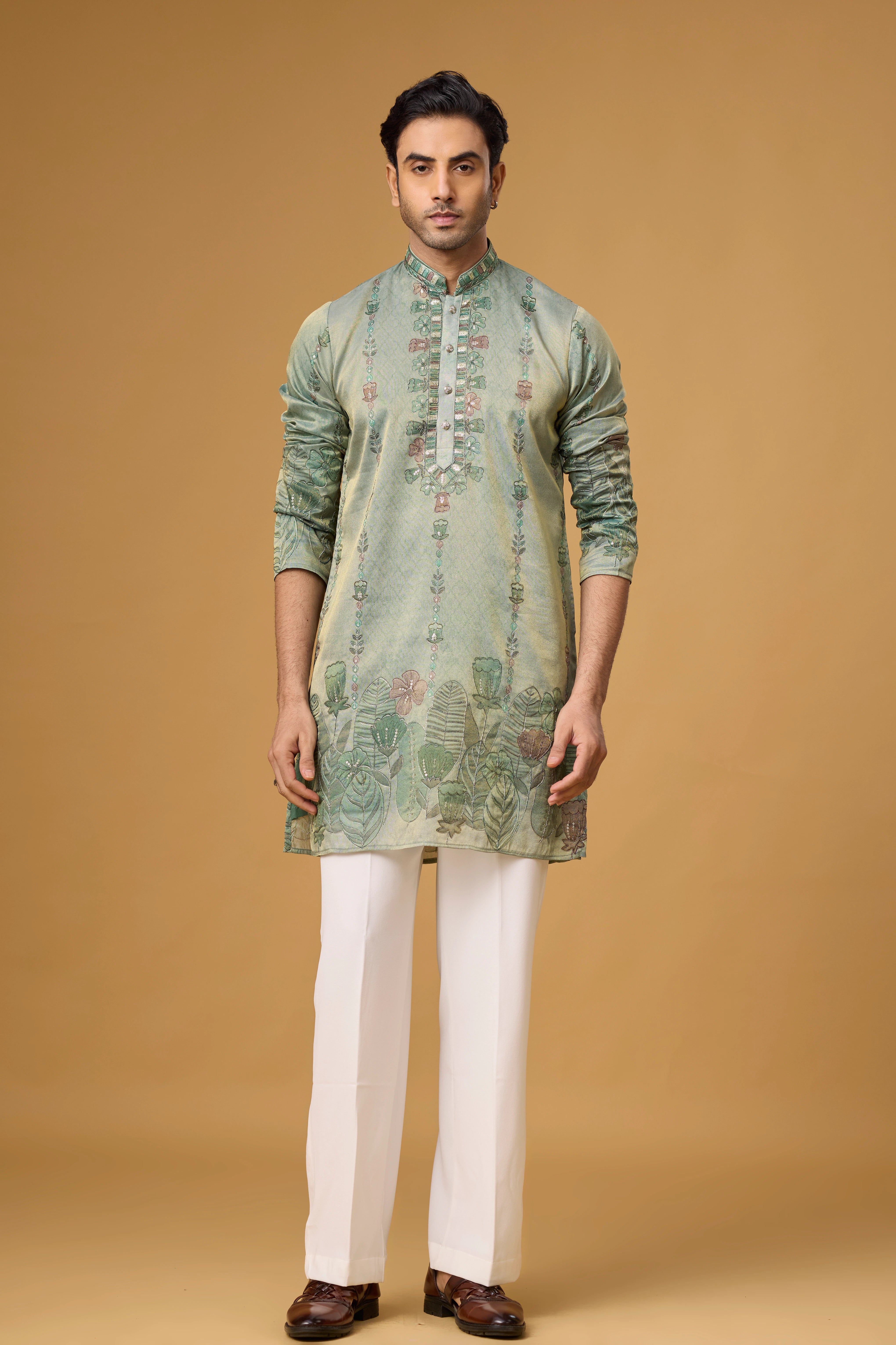 Sage Mist Botanical Embroidered Kurta Set