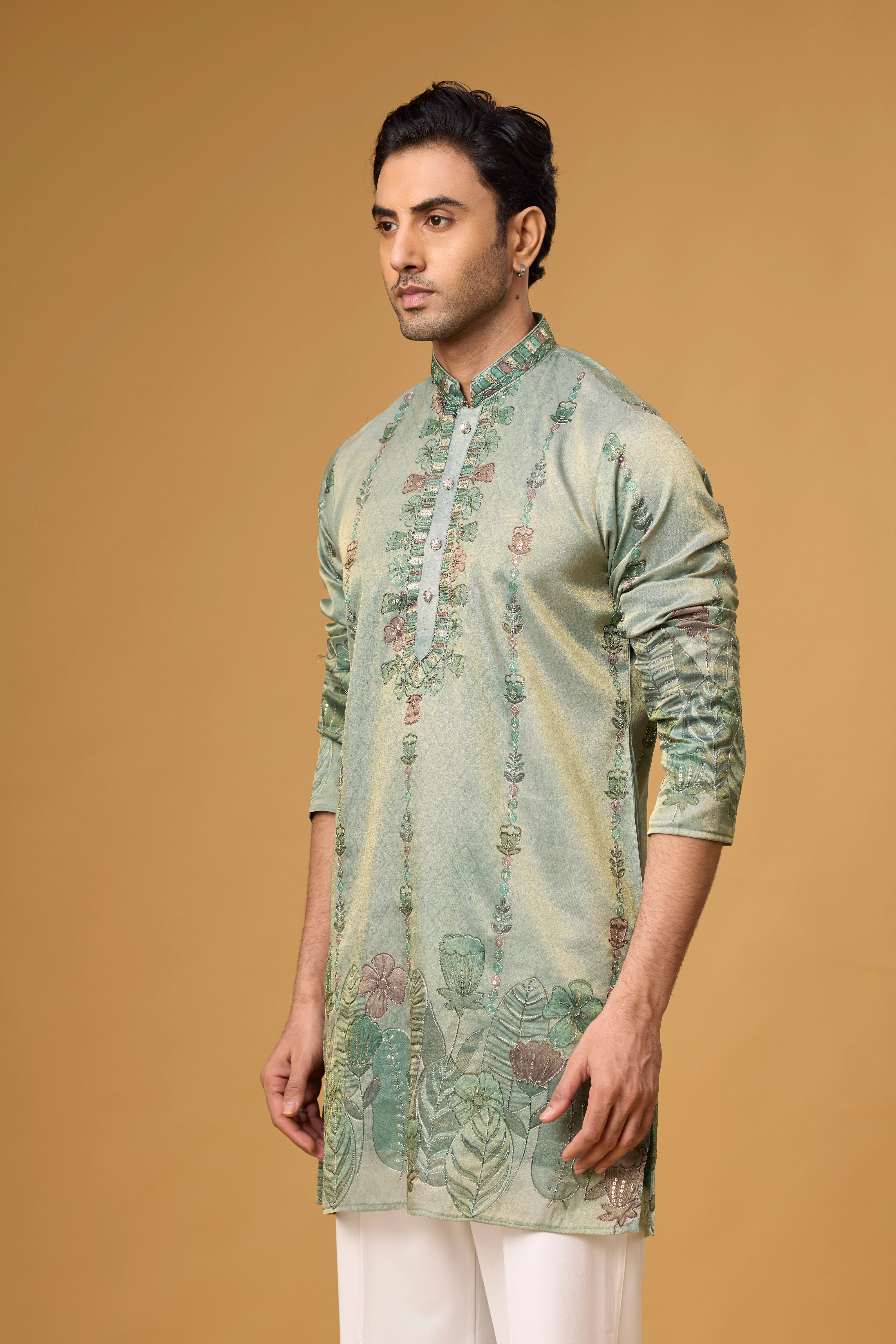 Sage Mist Botanical Embroidered Kurta Set