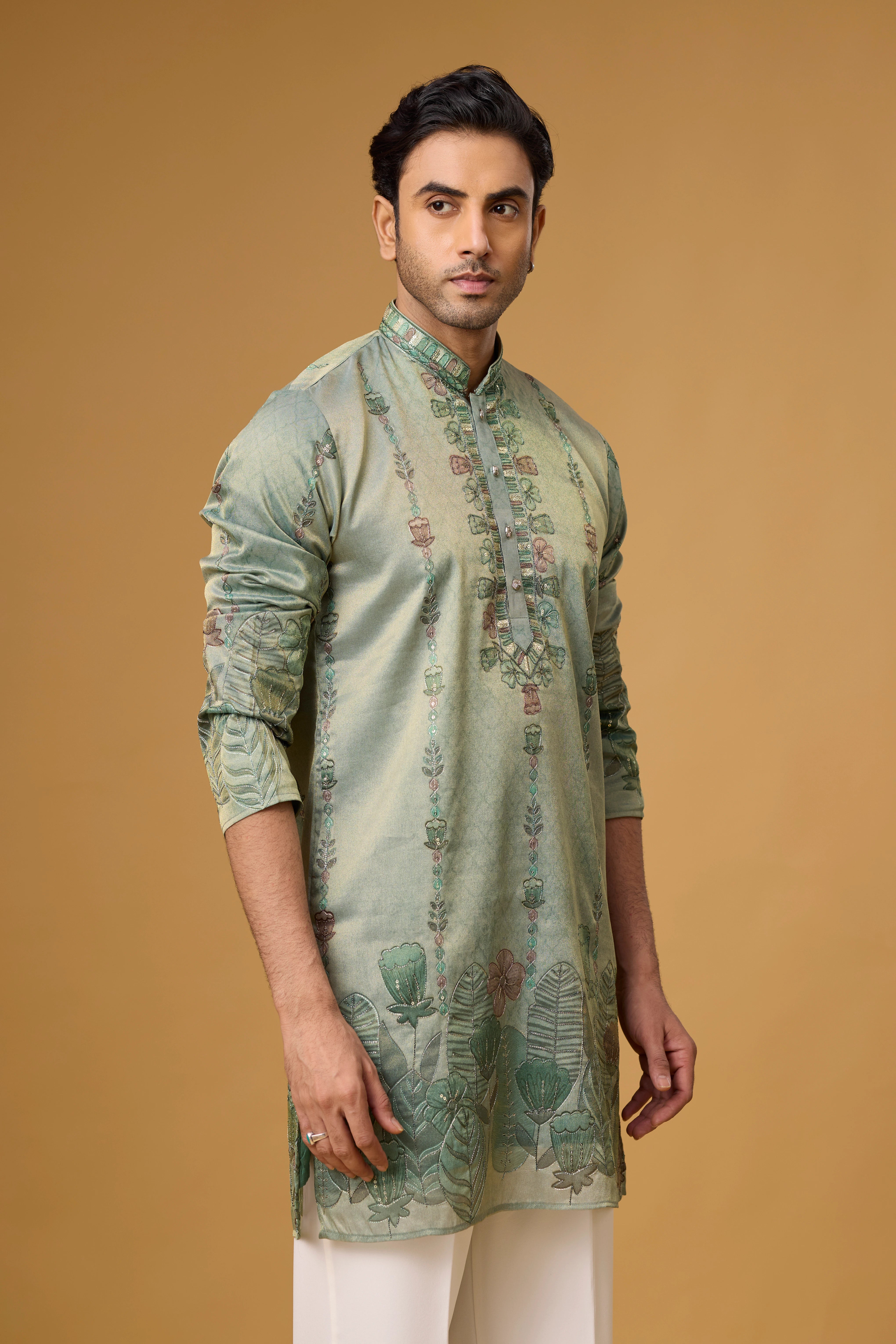 Sage Mist Botanical Embroidered Kurta Set