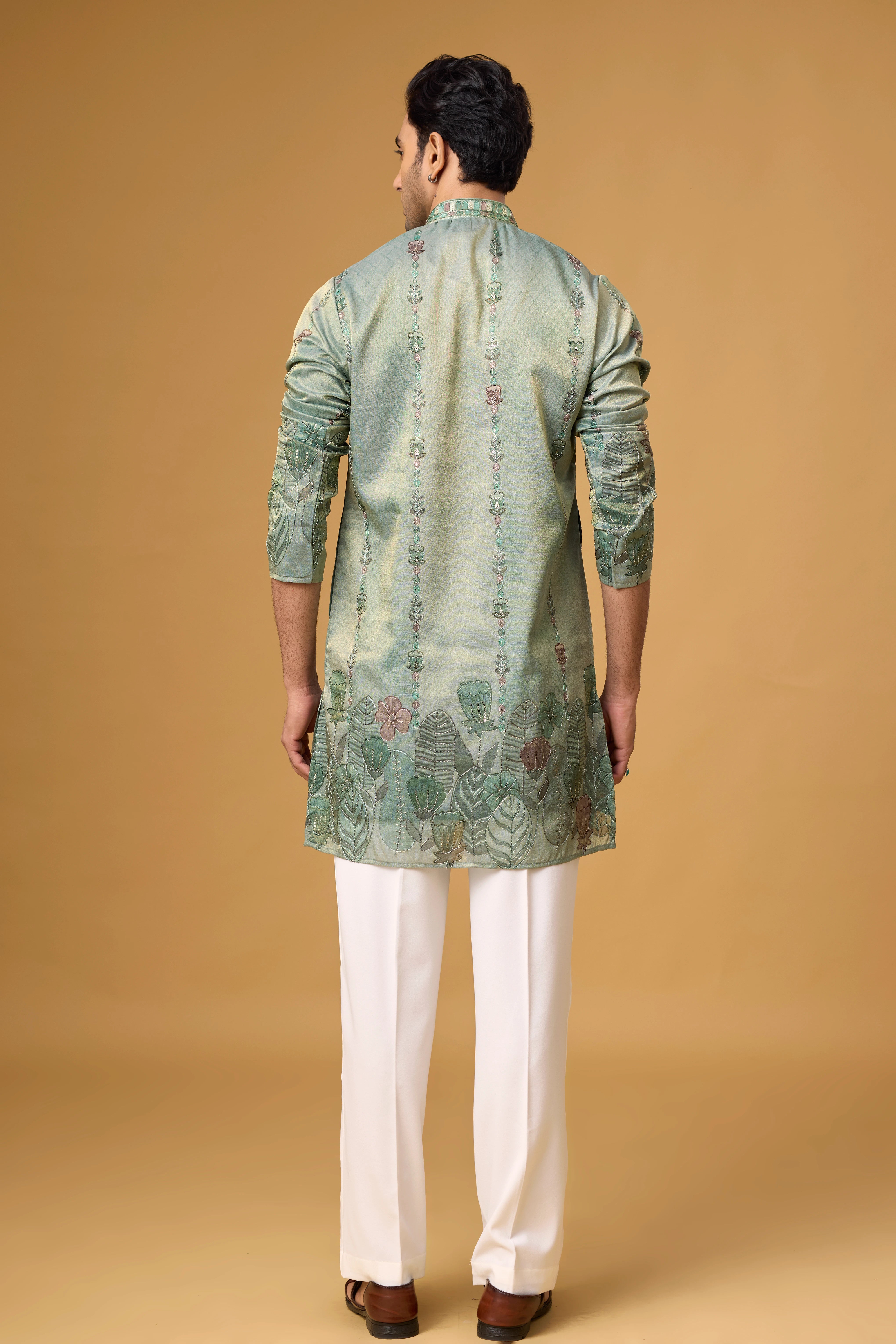 Sage Mist Botanical Embroidered Kurta Set
