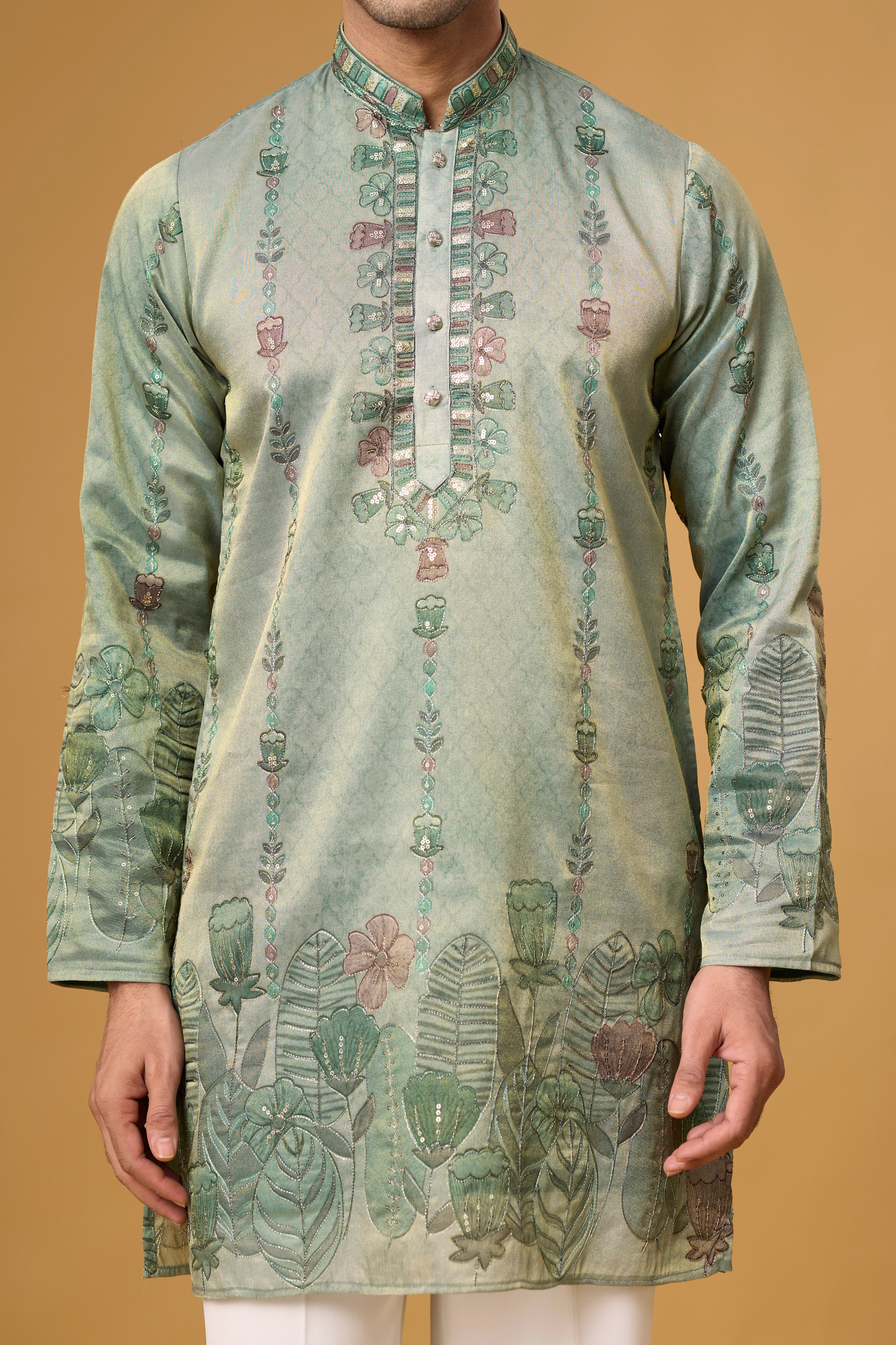 Sage Mist Botanical Embroidered Kurta Set