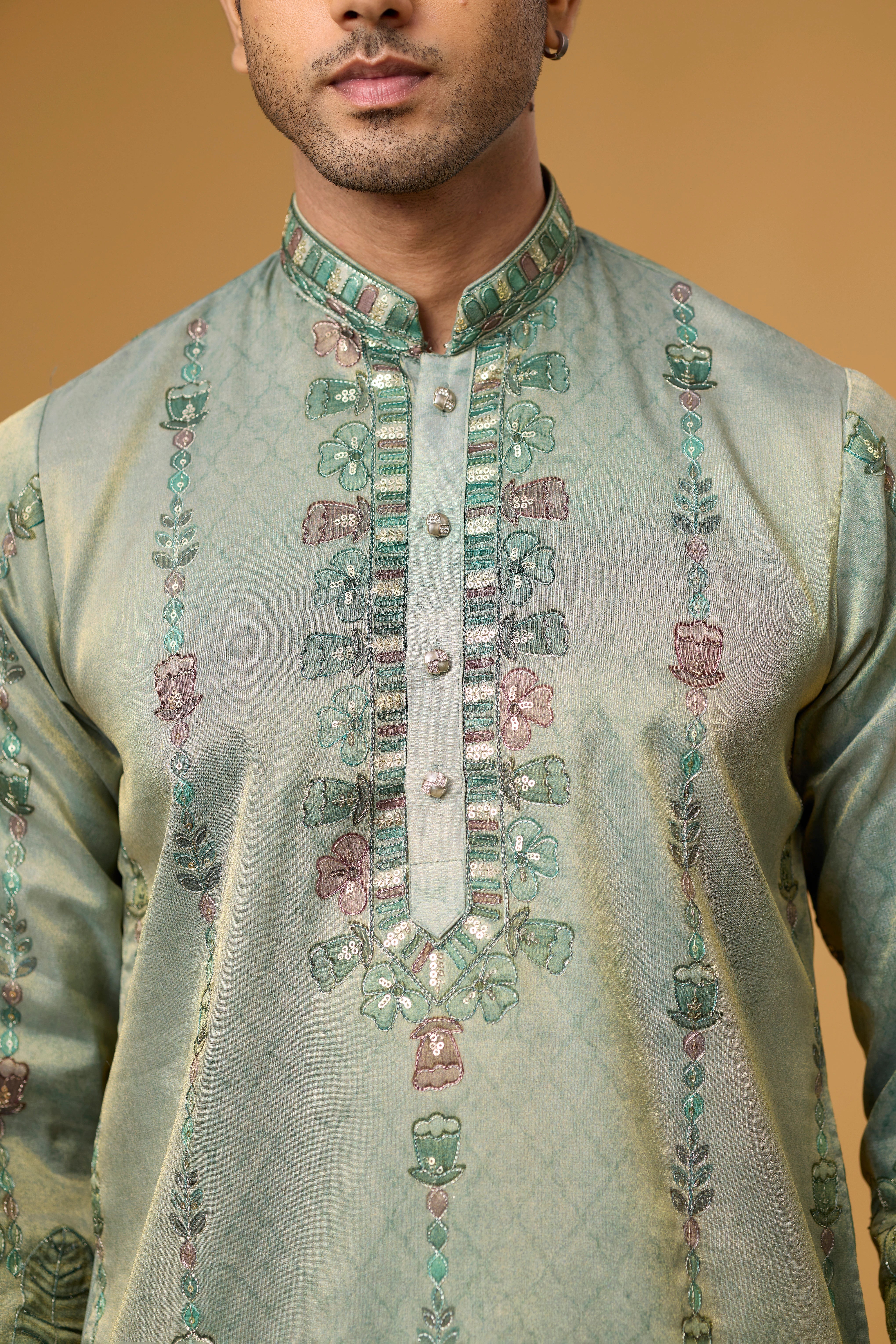 Sage Mist Botanical Embroidered Kurta Set