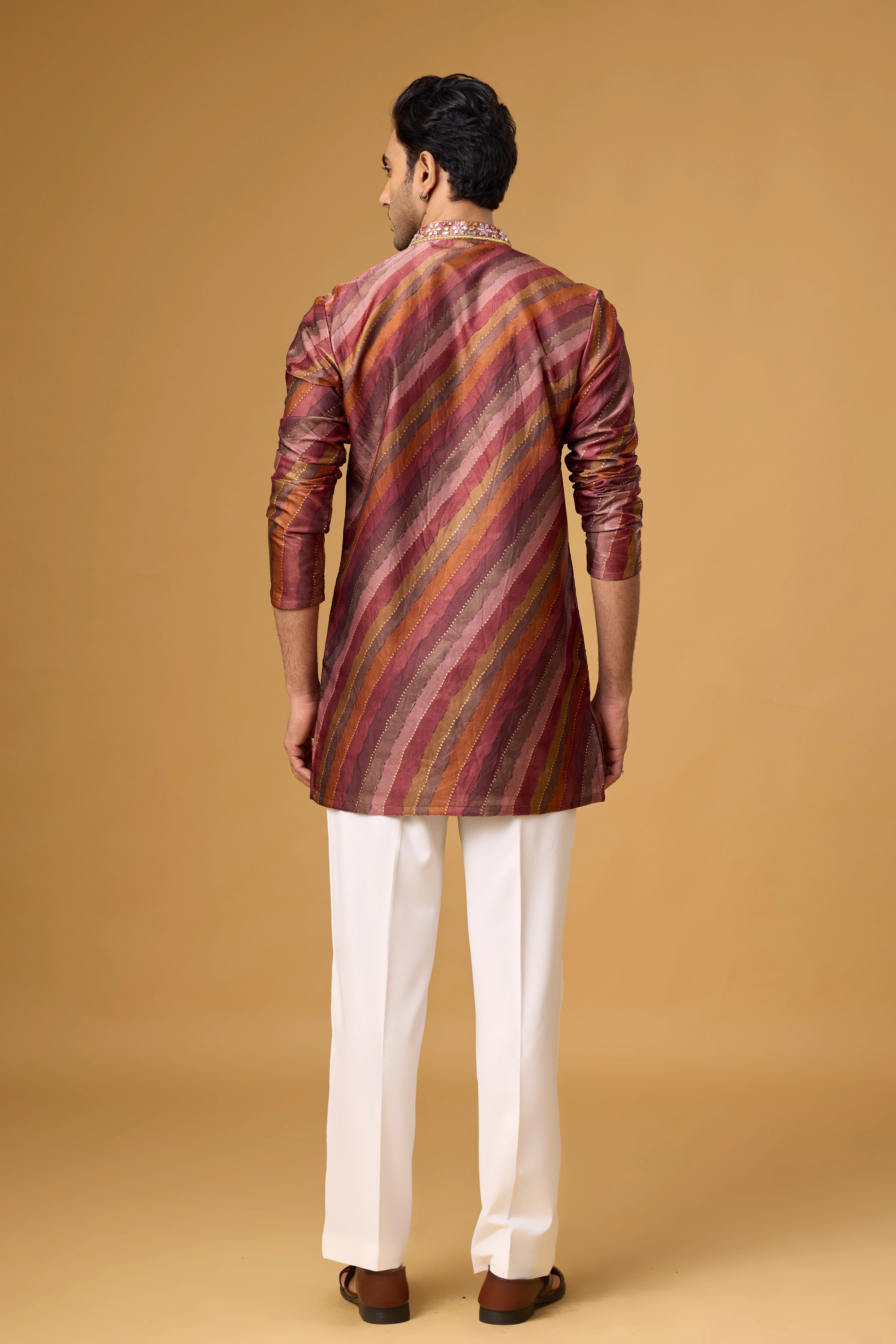 Burgundy Copper Striped Heritage Kurta Set