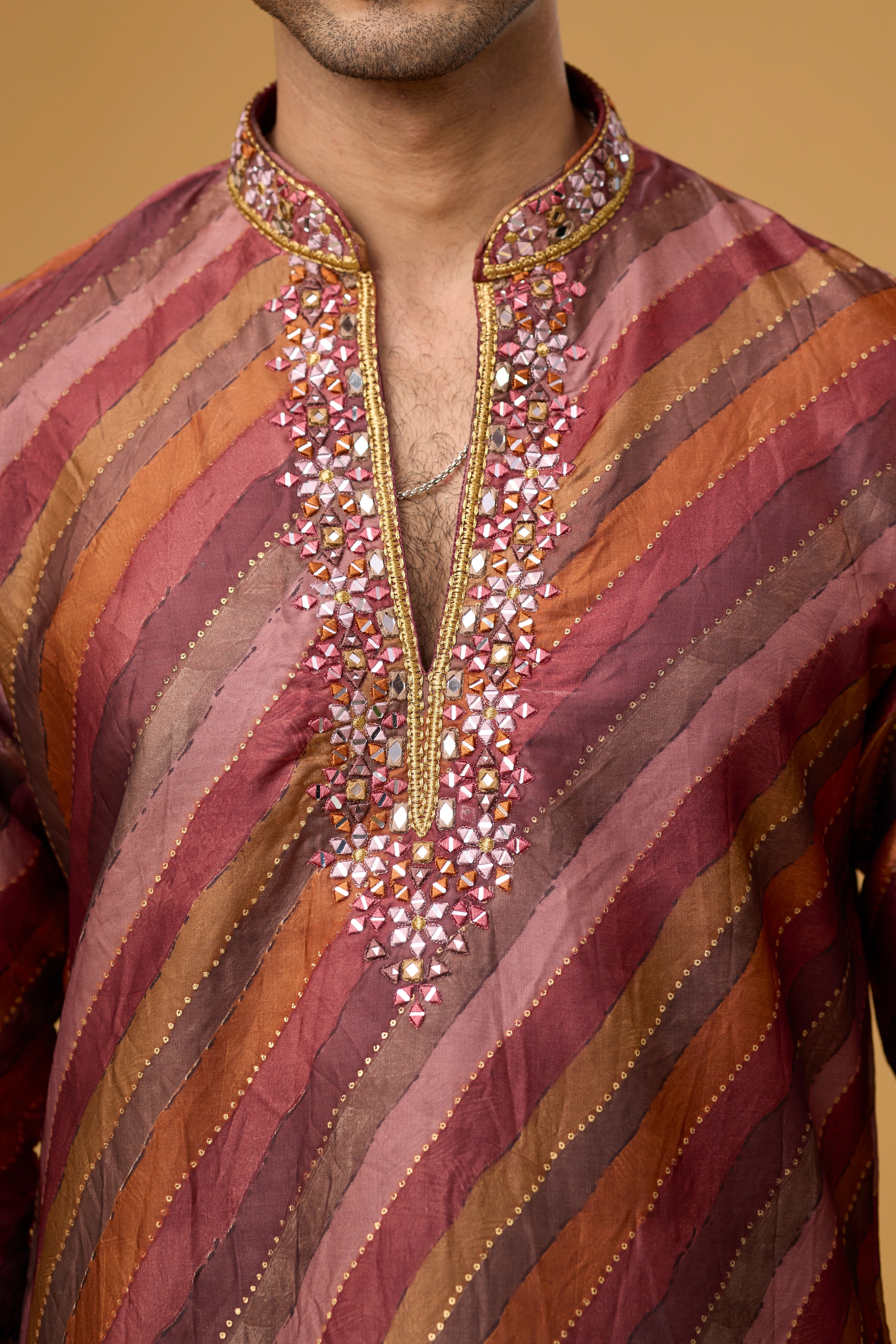 Burgundy Copper Striped Heritage Kurta Set