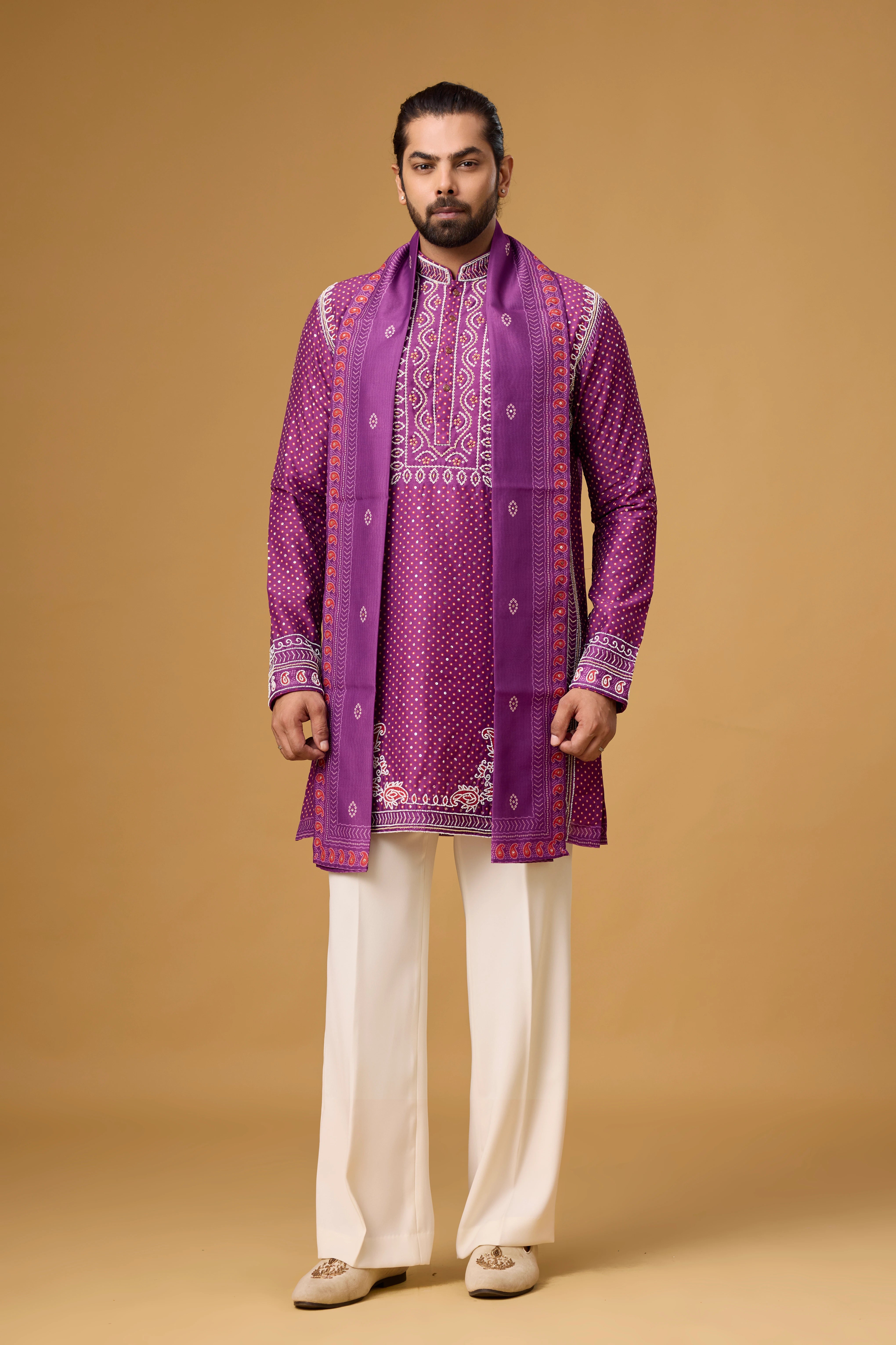 Royal Plum Printed Kurta with Heritage Stole