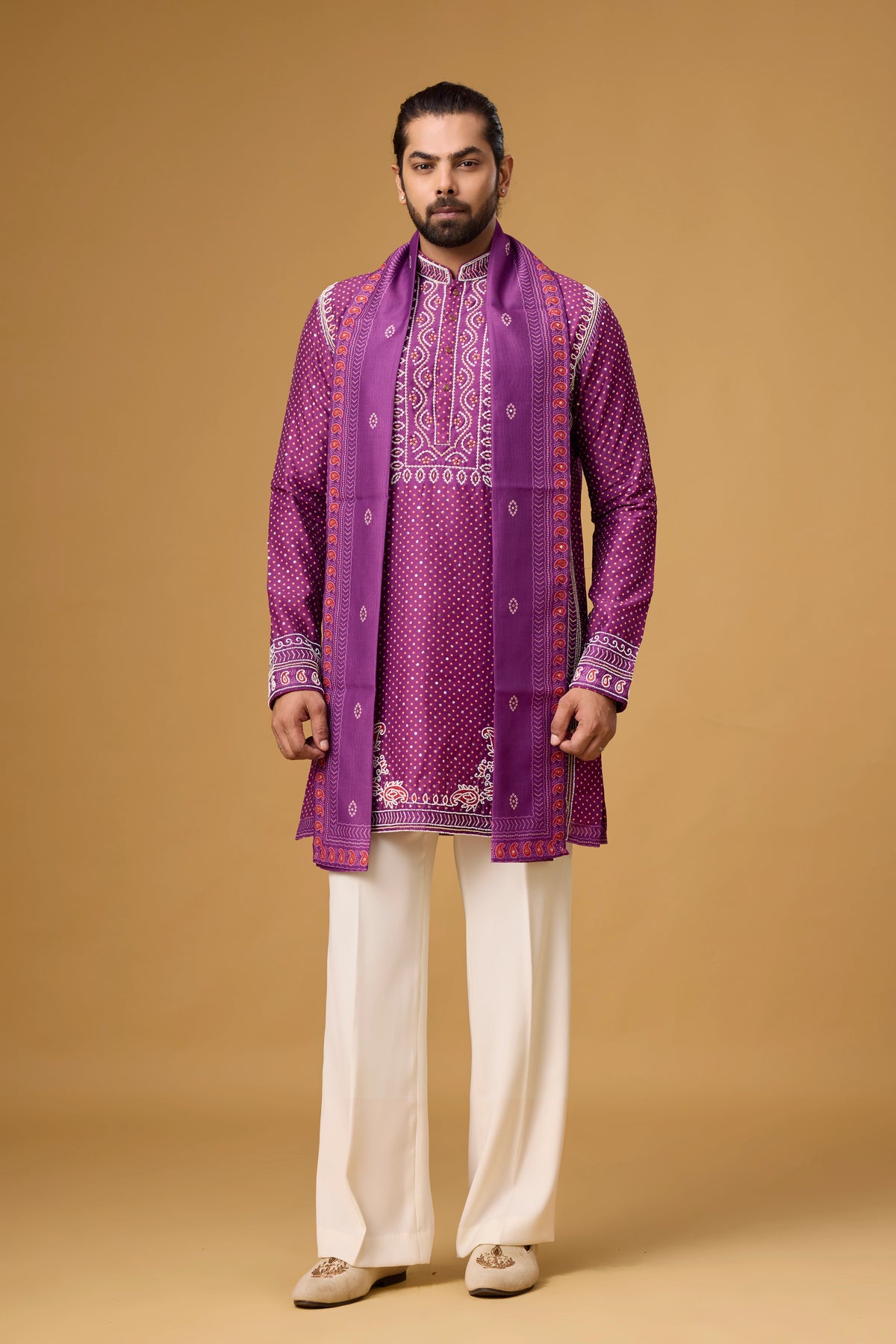 Royal Plum Printed Kurta with Heritage Stole