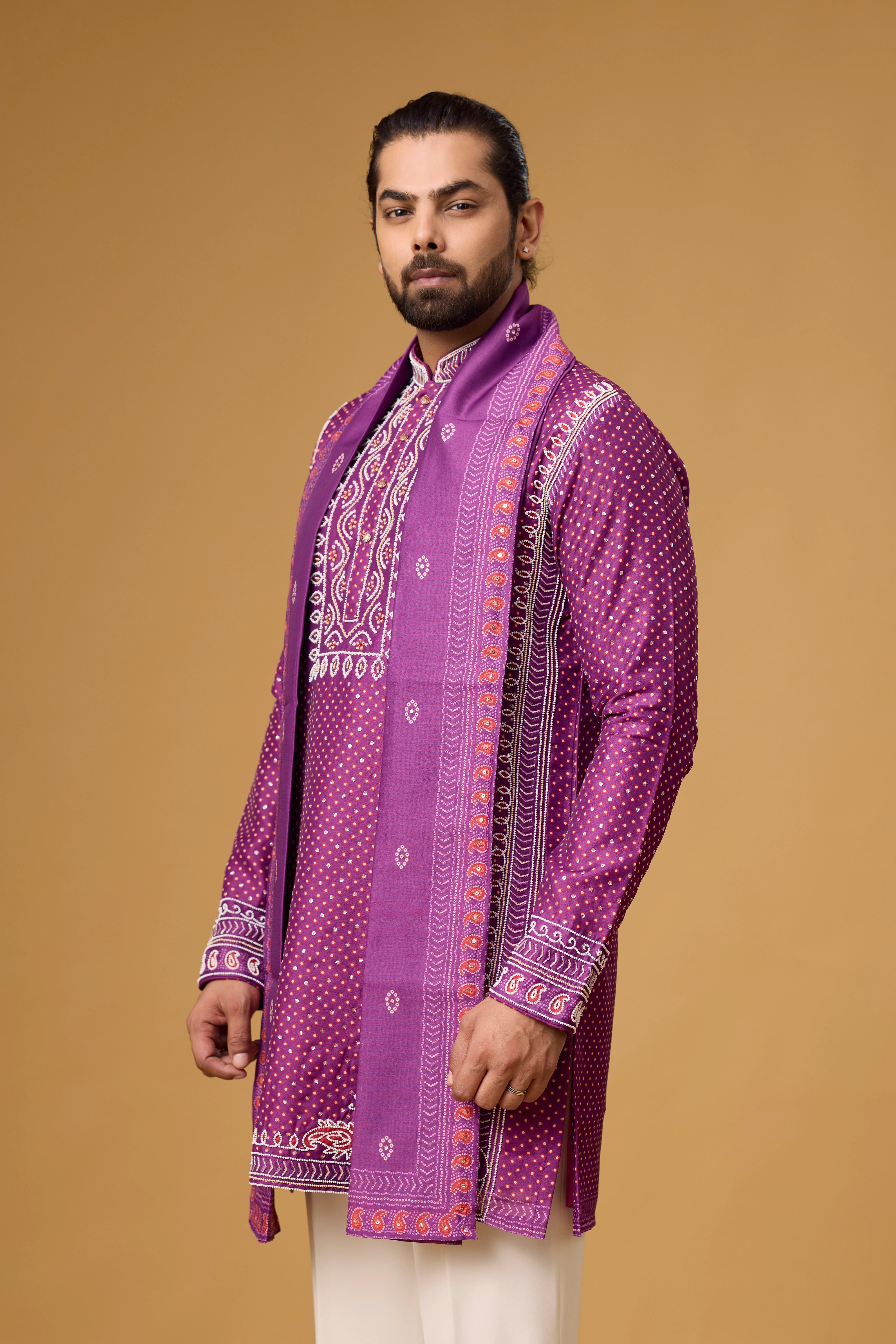 Royal Plum Printed Kurta with Heritage Stole