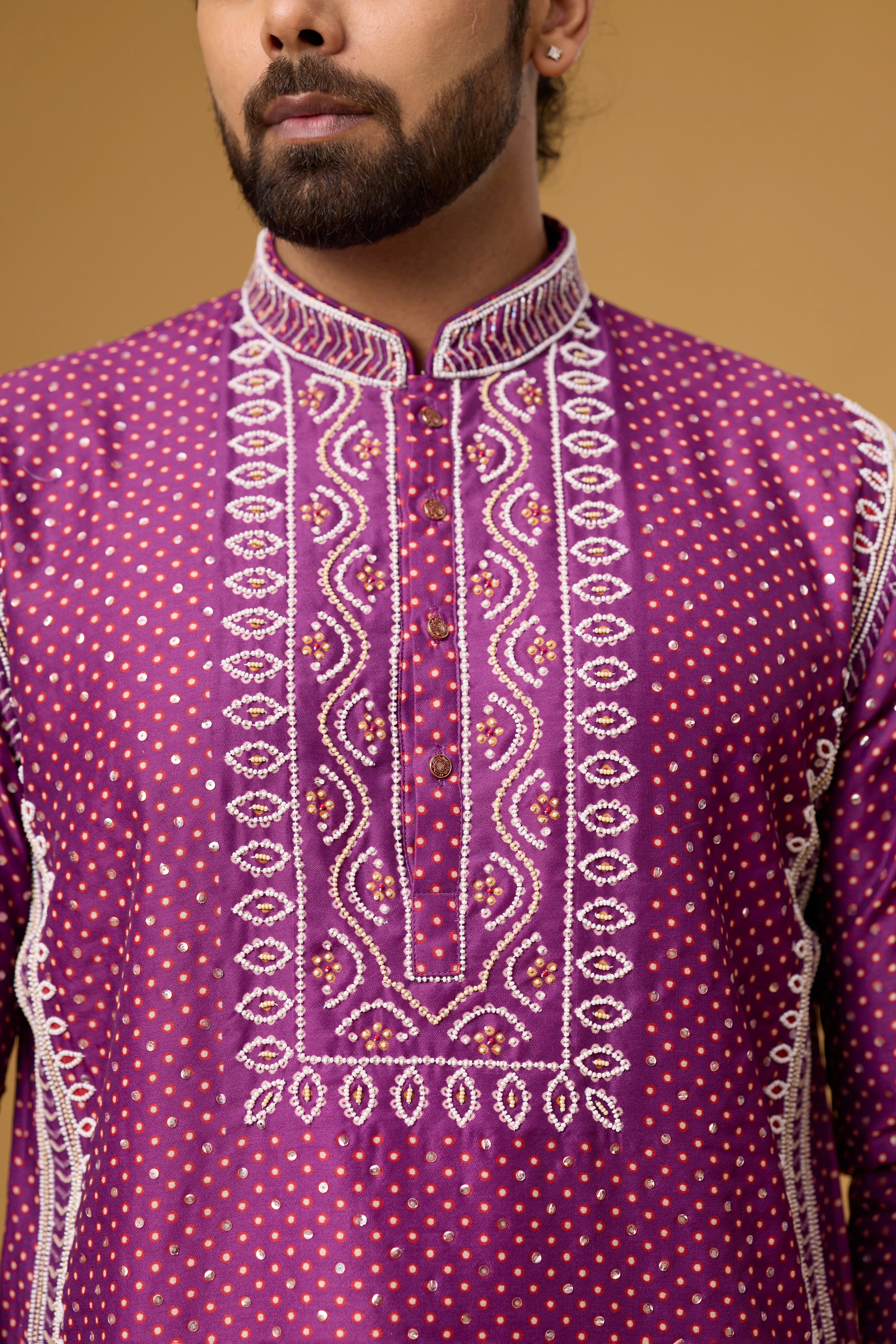 Royal Plum Printed Kurta with Heritage Stole