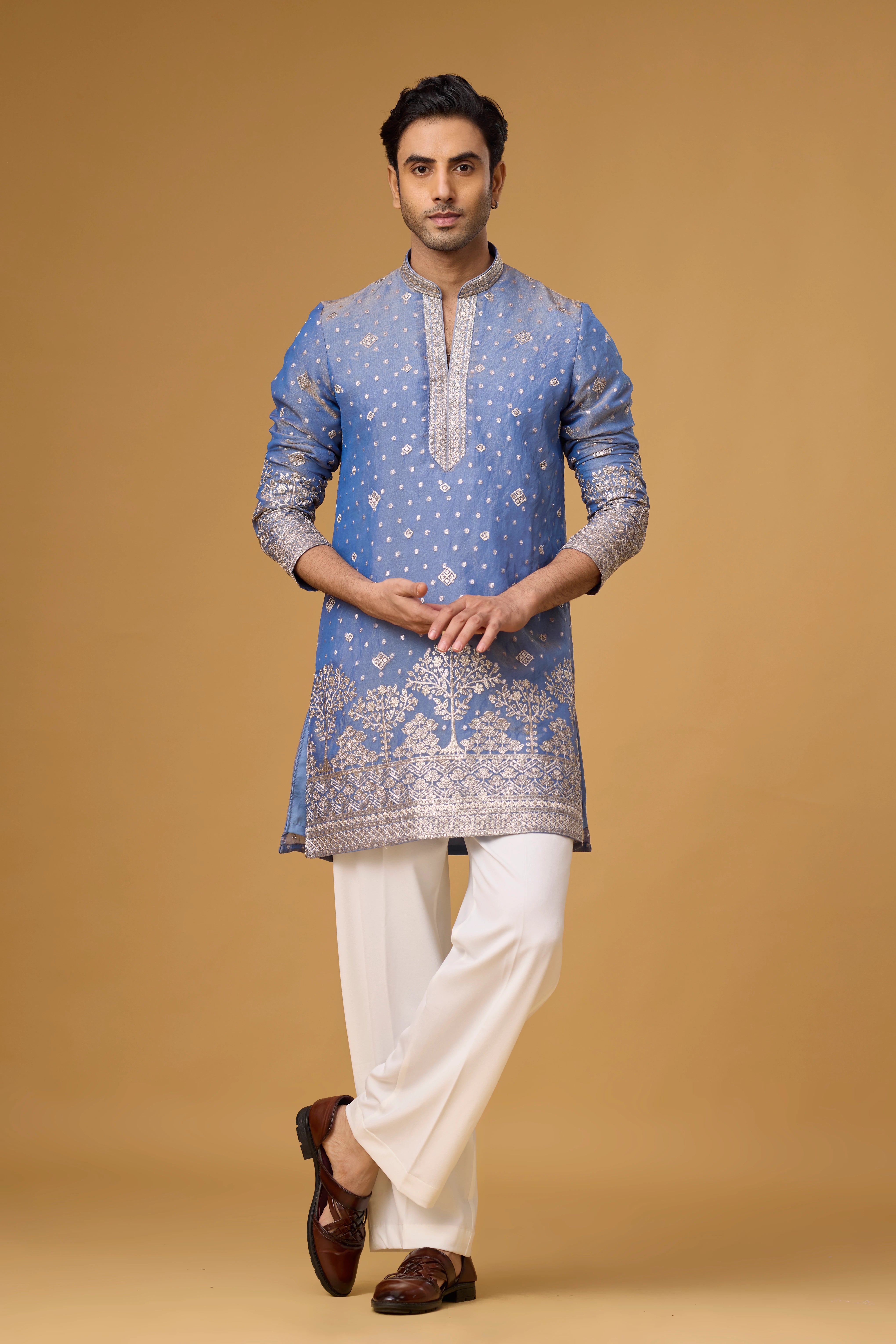Light Blue Heritage Kurta for Men – Festive Ethnic Wear | Mahavir NX