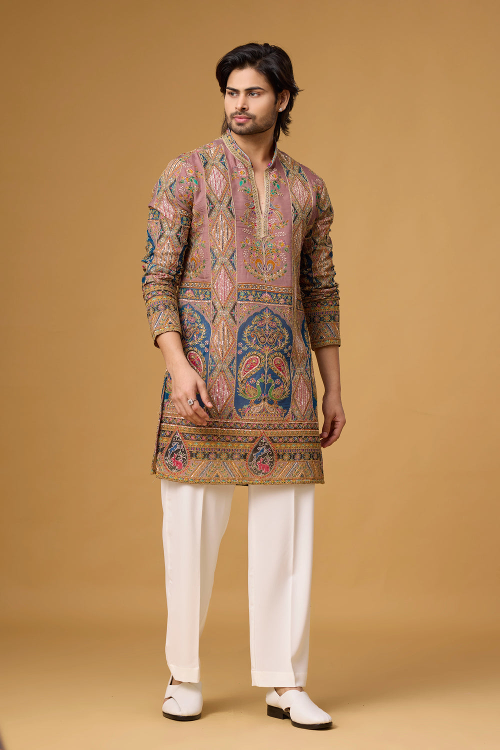 Ornamental All-Over Pattern Kurta for Men – Wedding Wear | Mahavir NX