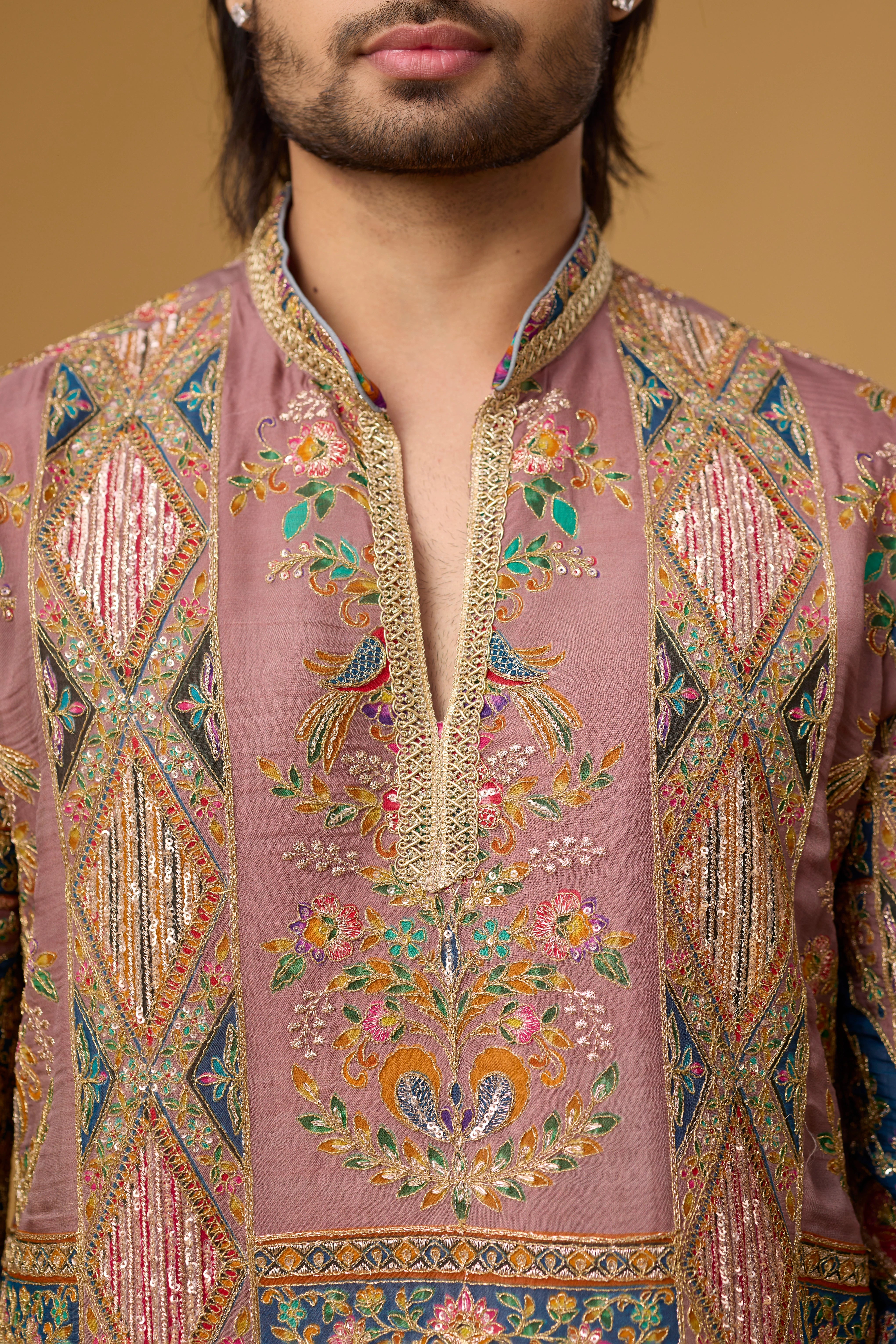 Mauve Ornamental Kurta Set for Men – Festive Occasion | Mahavir NX