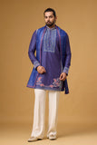 Blue Printed Kurta with Stole for Men – Wedding Ethnic Wear | Mahavir NX