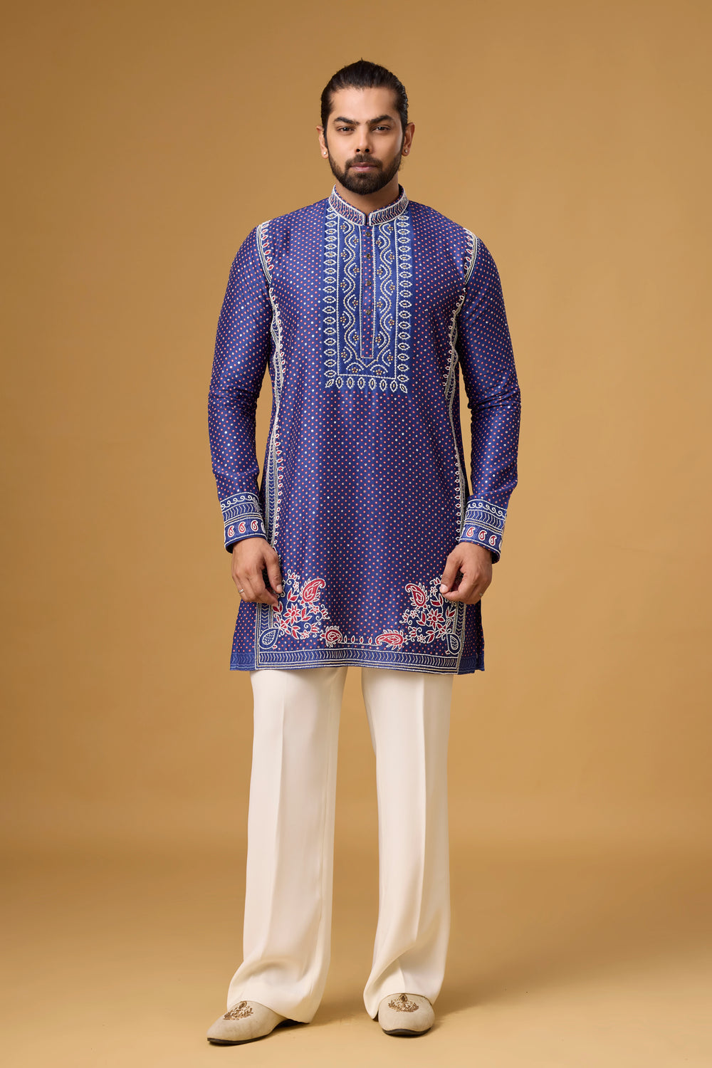 Royal Blue Printed Kurta Pajama Set – Front View | Mahavir NX