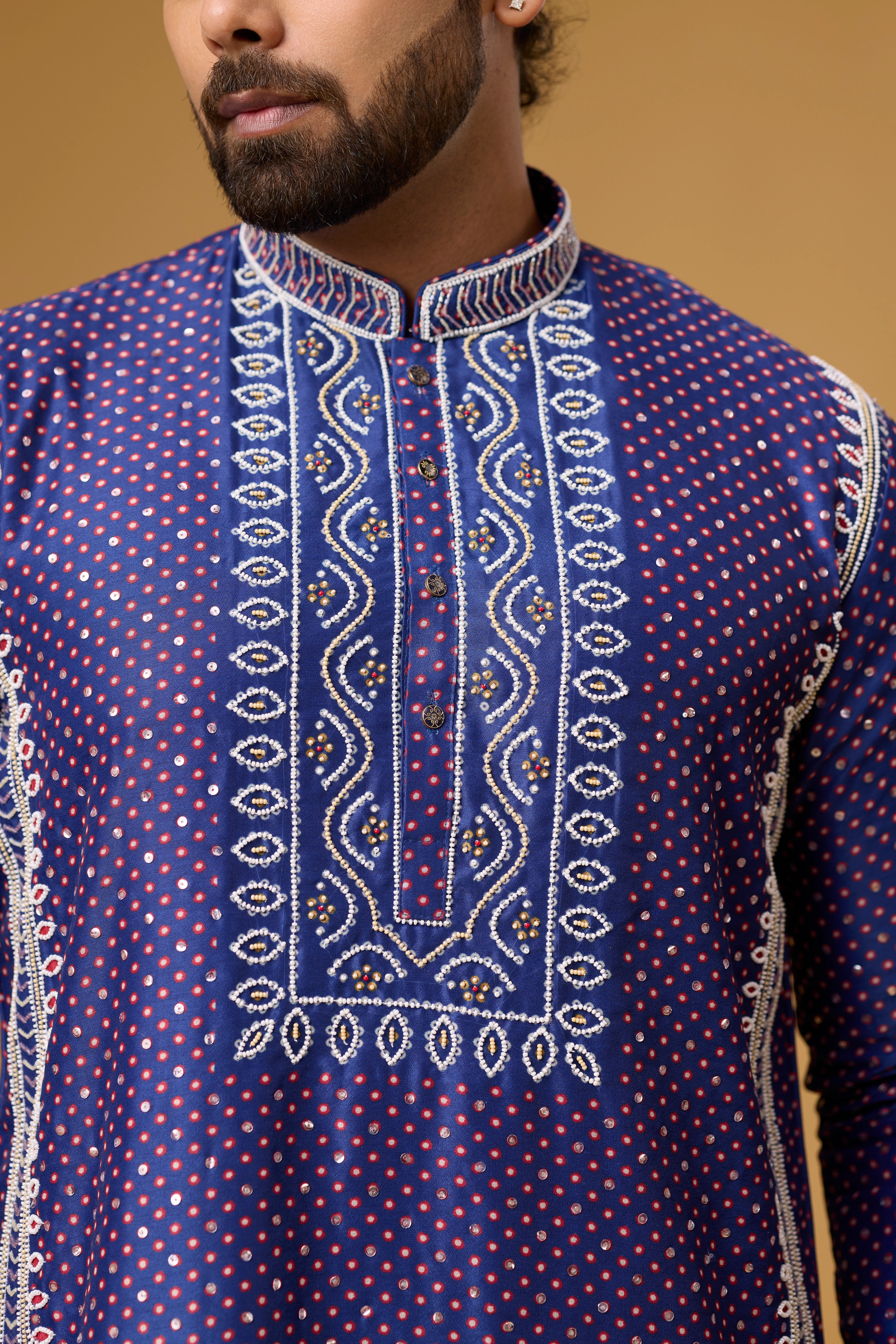 Luxury Sapphire Ethnic Kurta with Stole – Side View | Mahavir NX