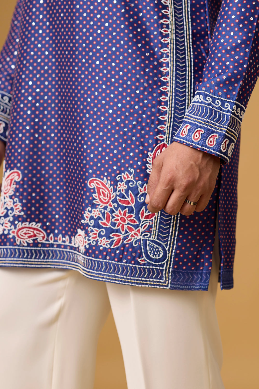 Premium Blue Layered Kurta Set for Men – Full Length View | Mahavir NX
