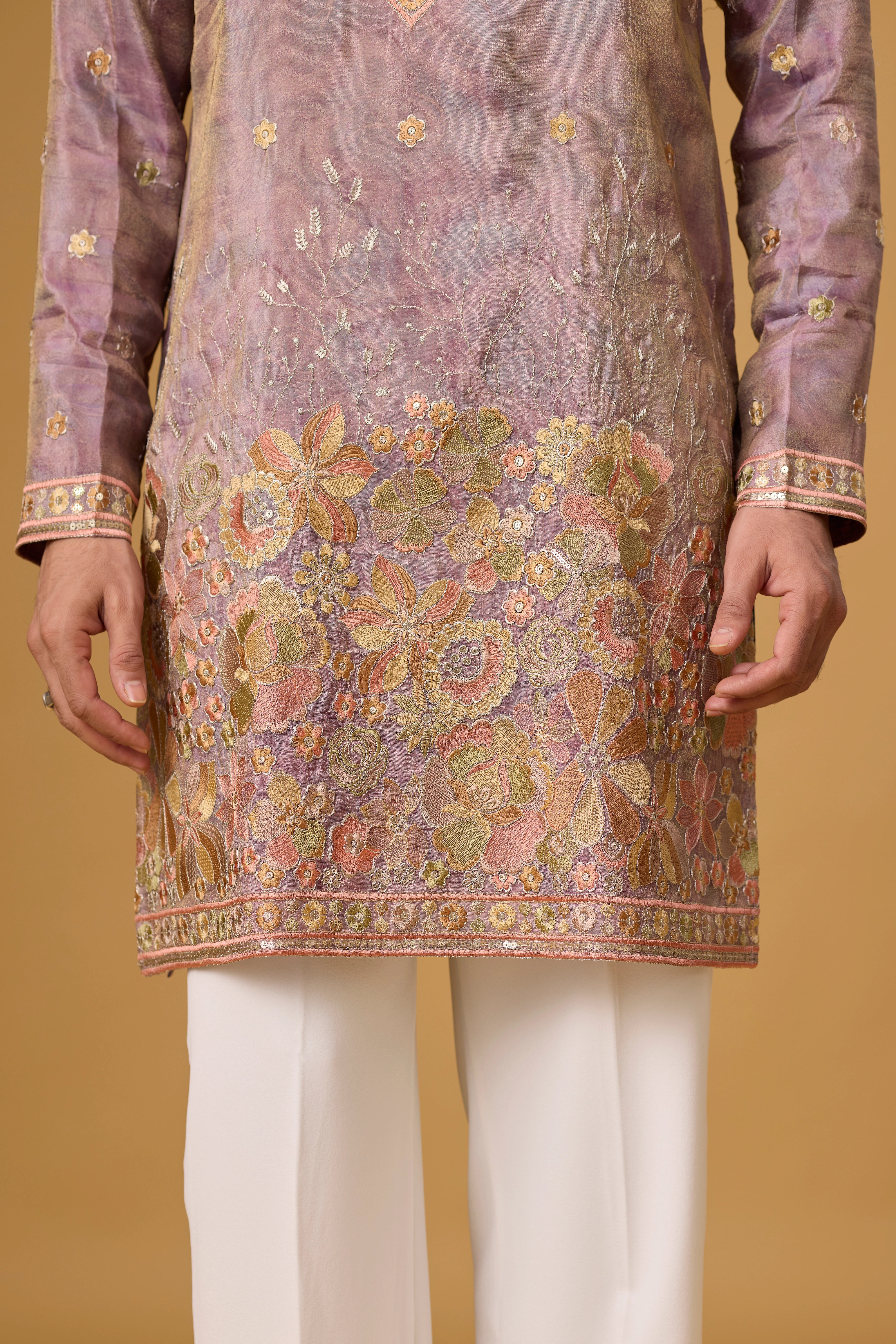 Mauve Regal Floral Embroidered Kurta with Stole