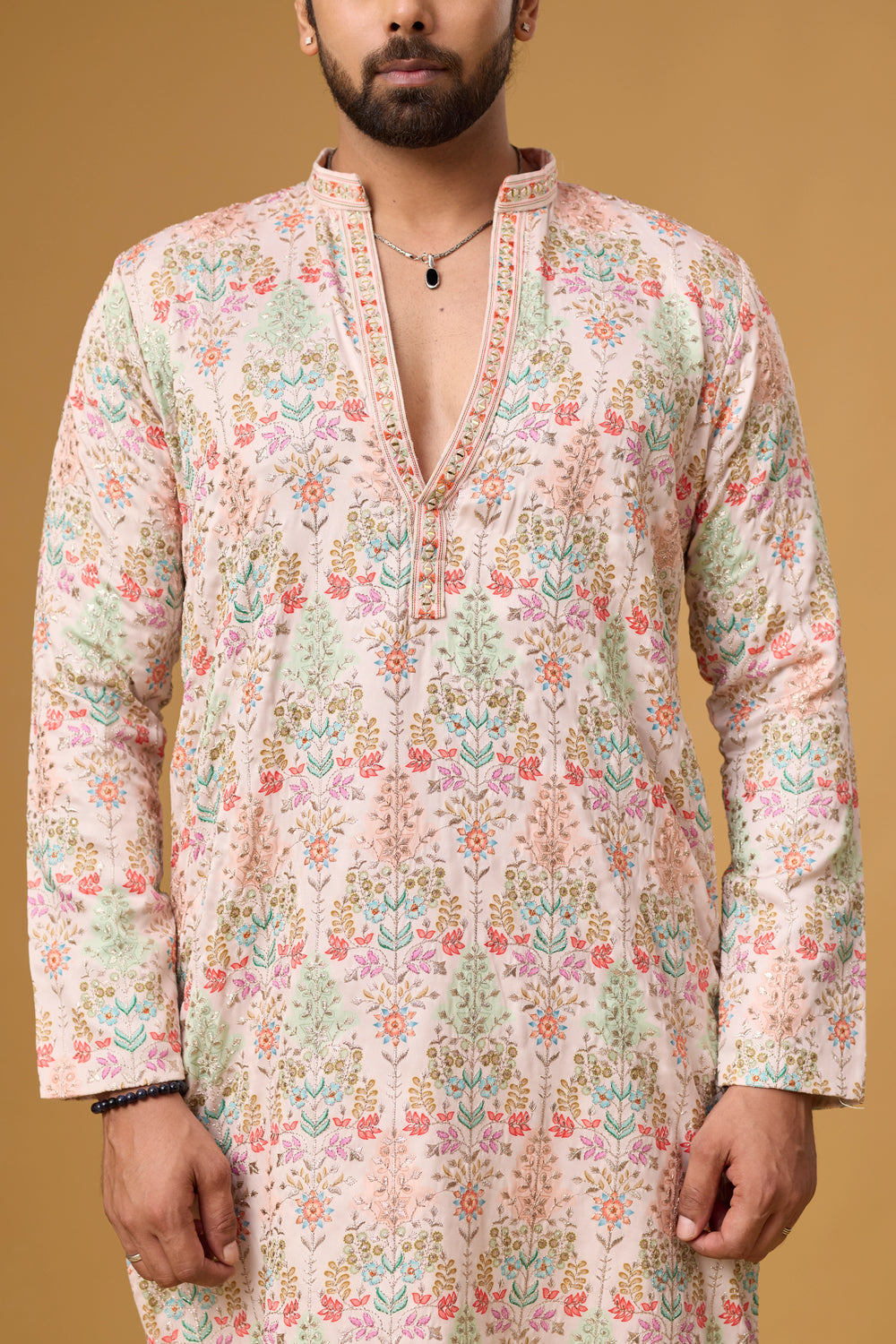 Blush Ivory Ethnic Kurta Set for Men – Side View | Mahavir NX