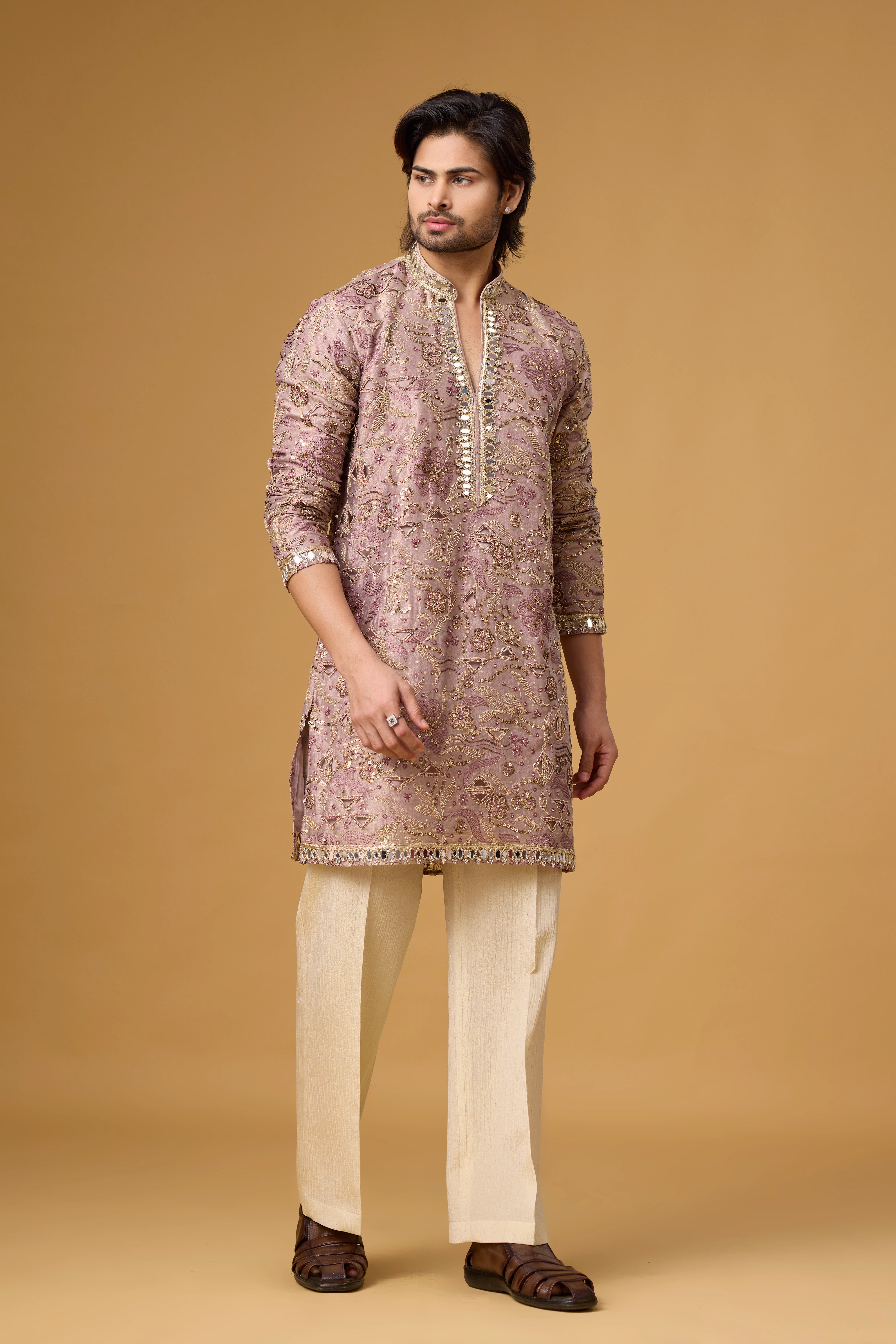 Shimmering Zari Embroidered Kurta for Men – Reception Wear | Mahavir NX