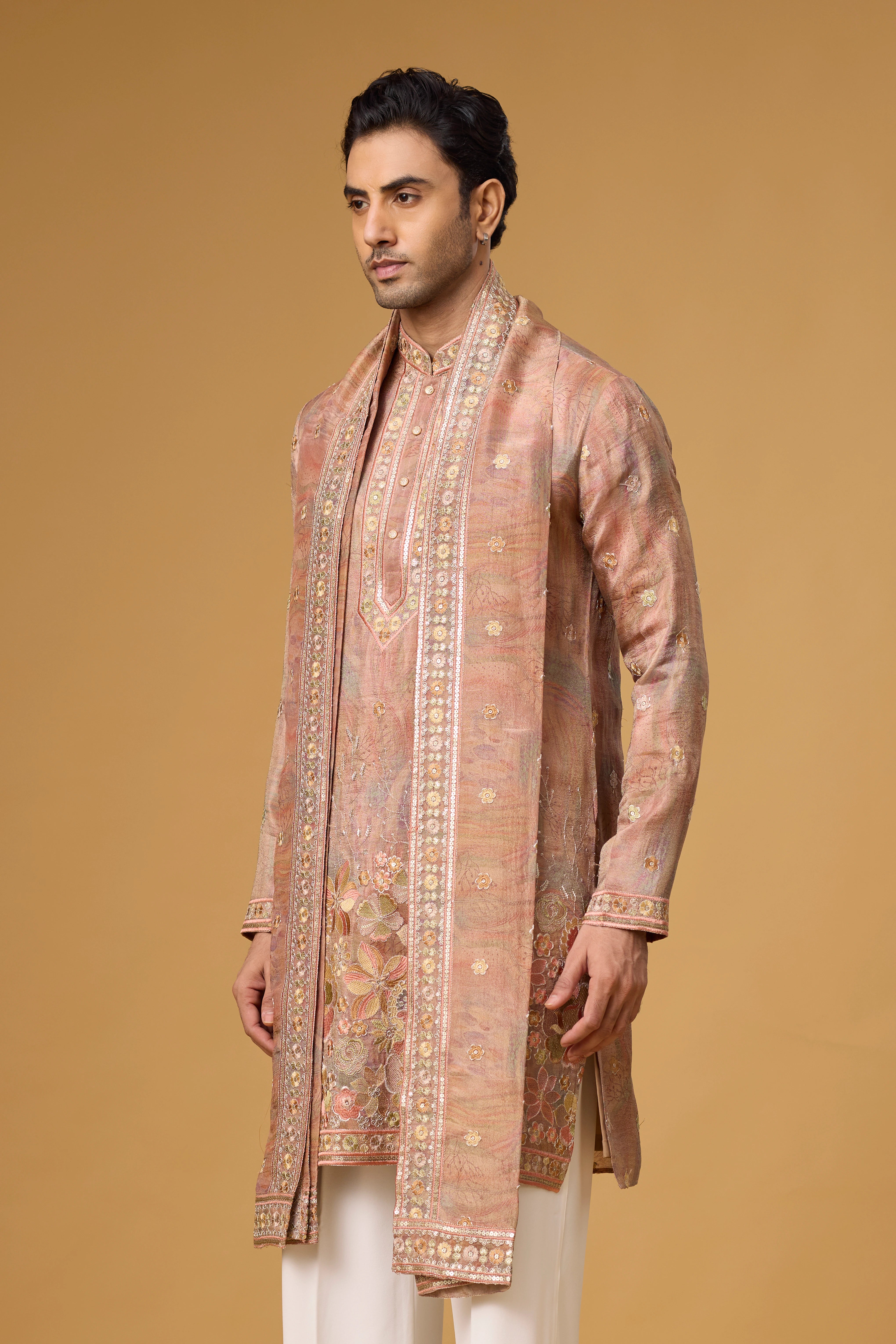 Engagement Dress for Men – Floral Border Kurta Set | Mahavir NX