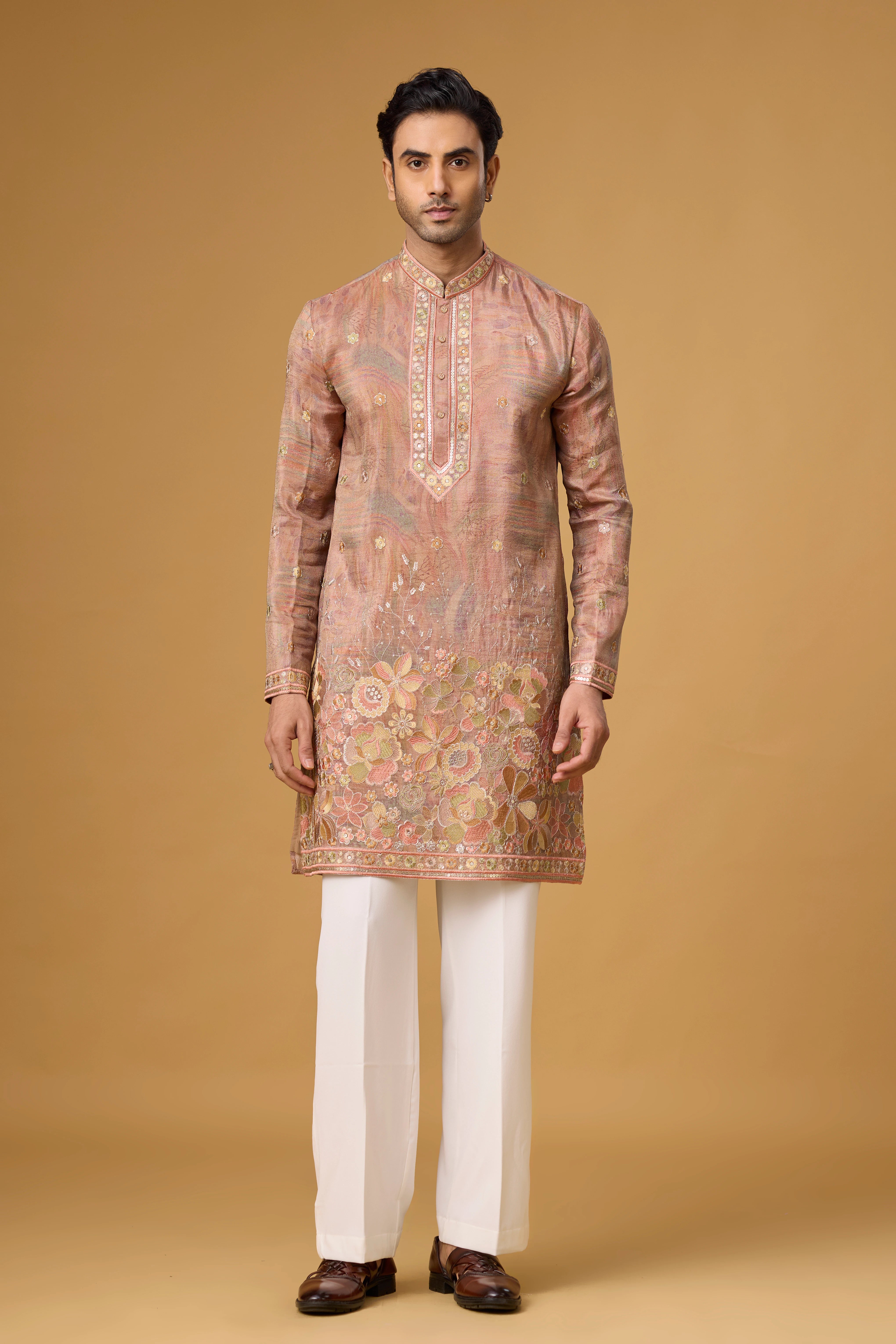 Floral Border Ethnic Kurta for Men – Sangeet & Haldi Wear | Mahavir NX