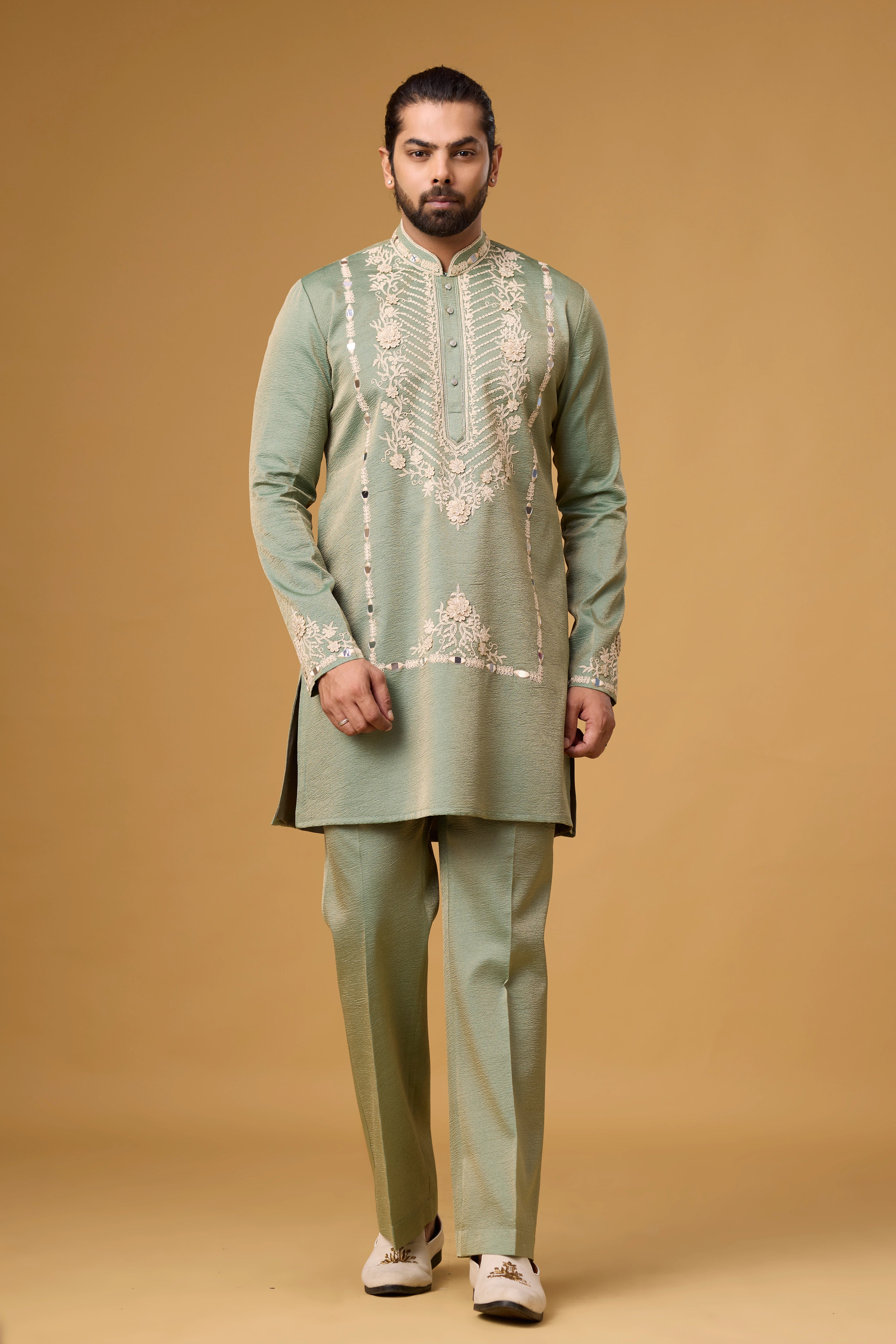 Designer Sage Green Kurta for Men – Wedding Ethnic Wear | Mahavir NX
