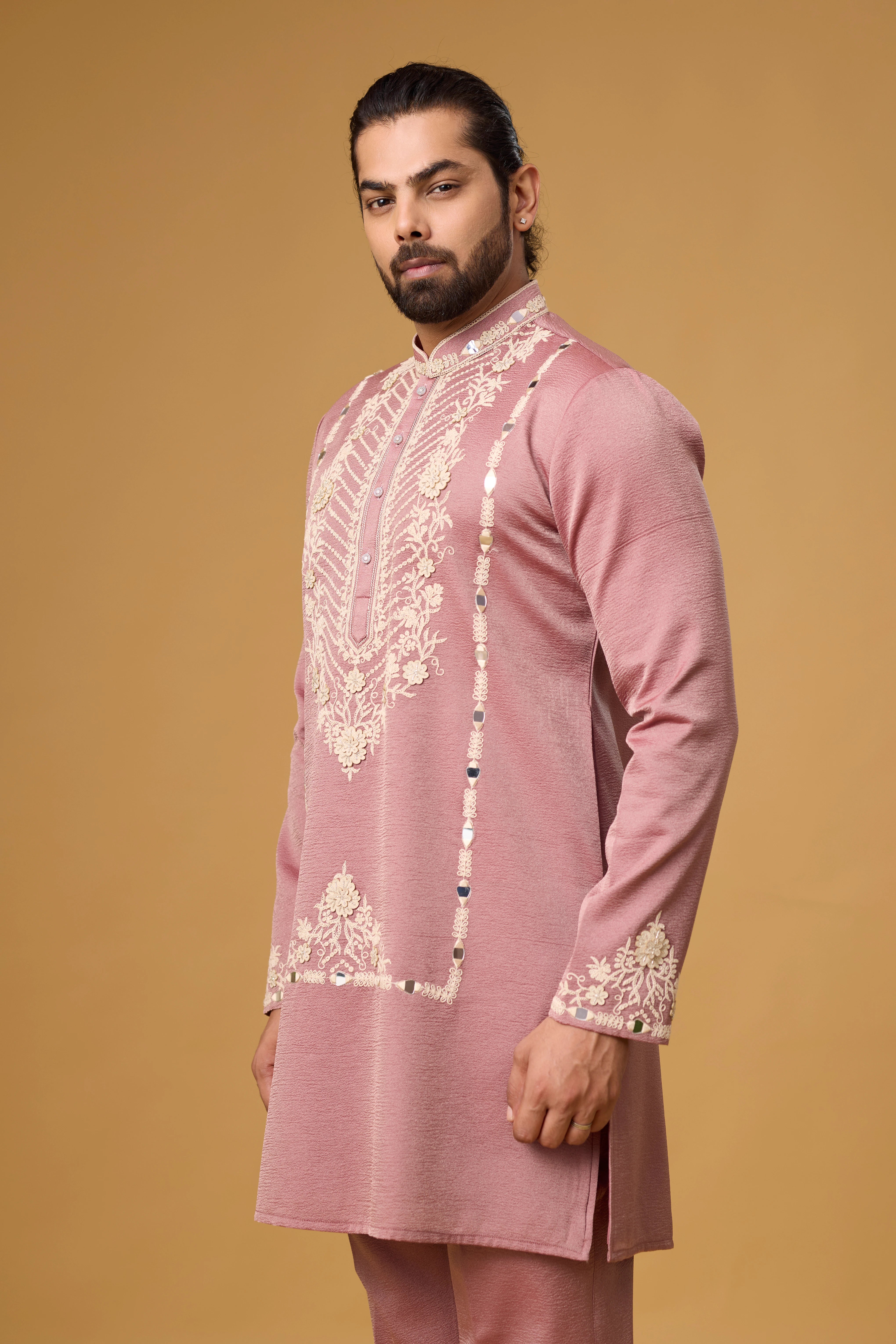 Dusty Rose Monochromatic Kurta Set for Men – Festive Wear | Mahavir NX