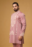 Dusty Rose Monochromatic Kurta Set for Men – Festive Wear | Mahavir NX