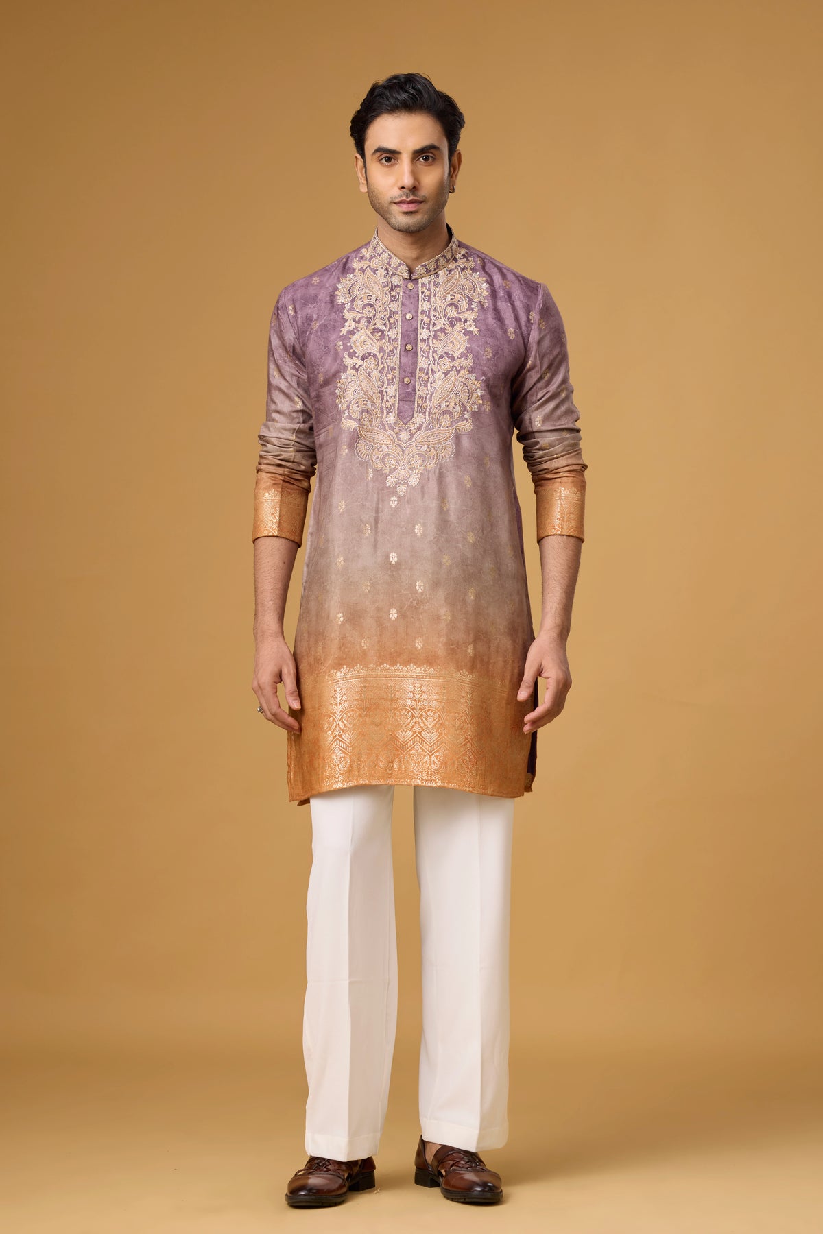 Regal Plum Paisley Embroidered Kurta Set