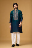 Midnight Teal Heritage Embroidered Kurta Set