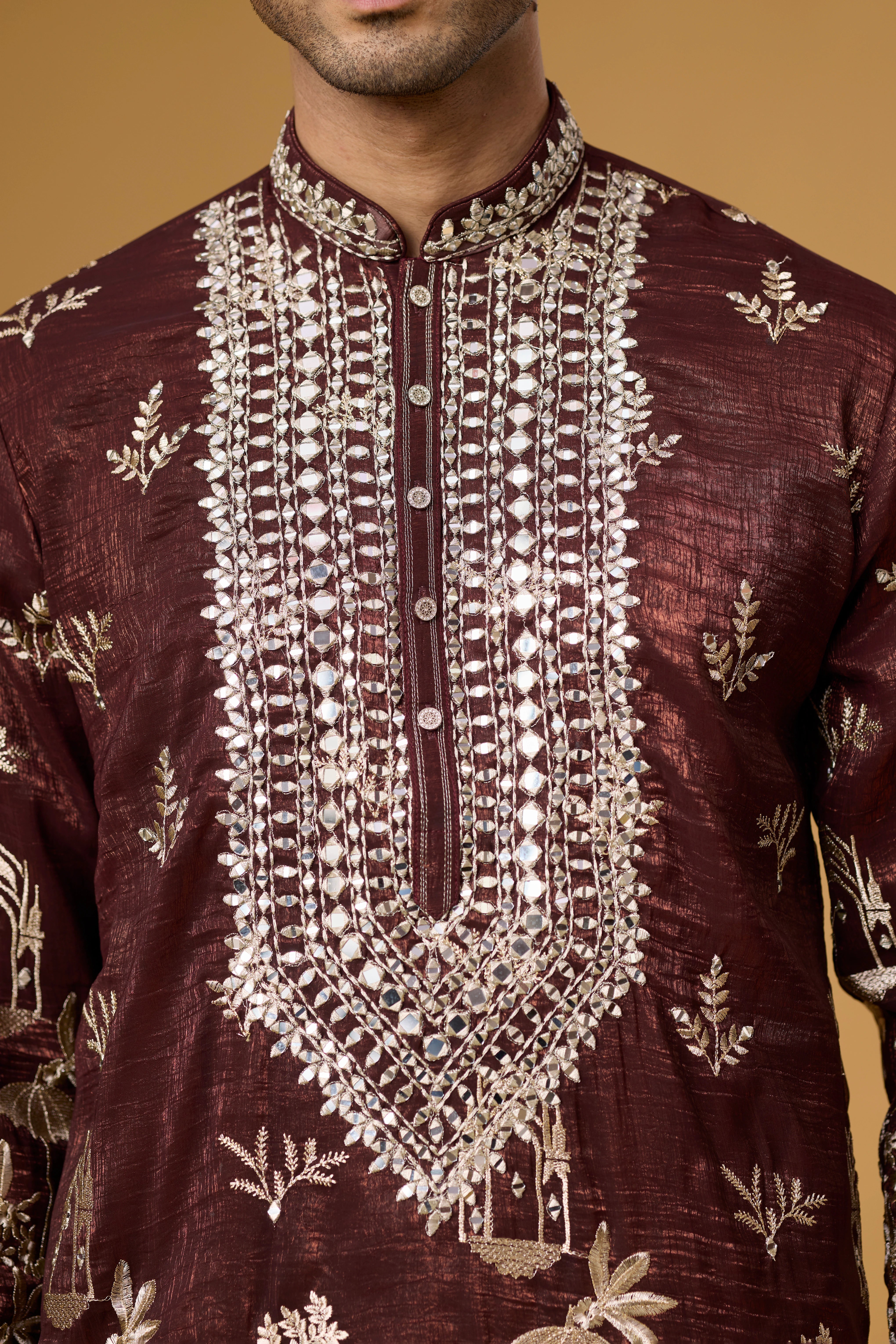 Royal Burgundy Gardenia Embroidered Kurta Set