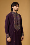 Regal Plum Heritage Embroidered Kurta Set
