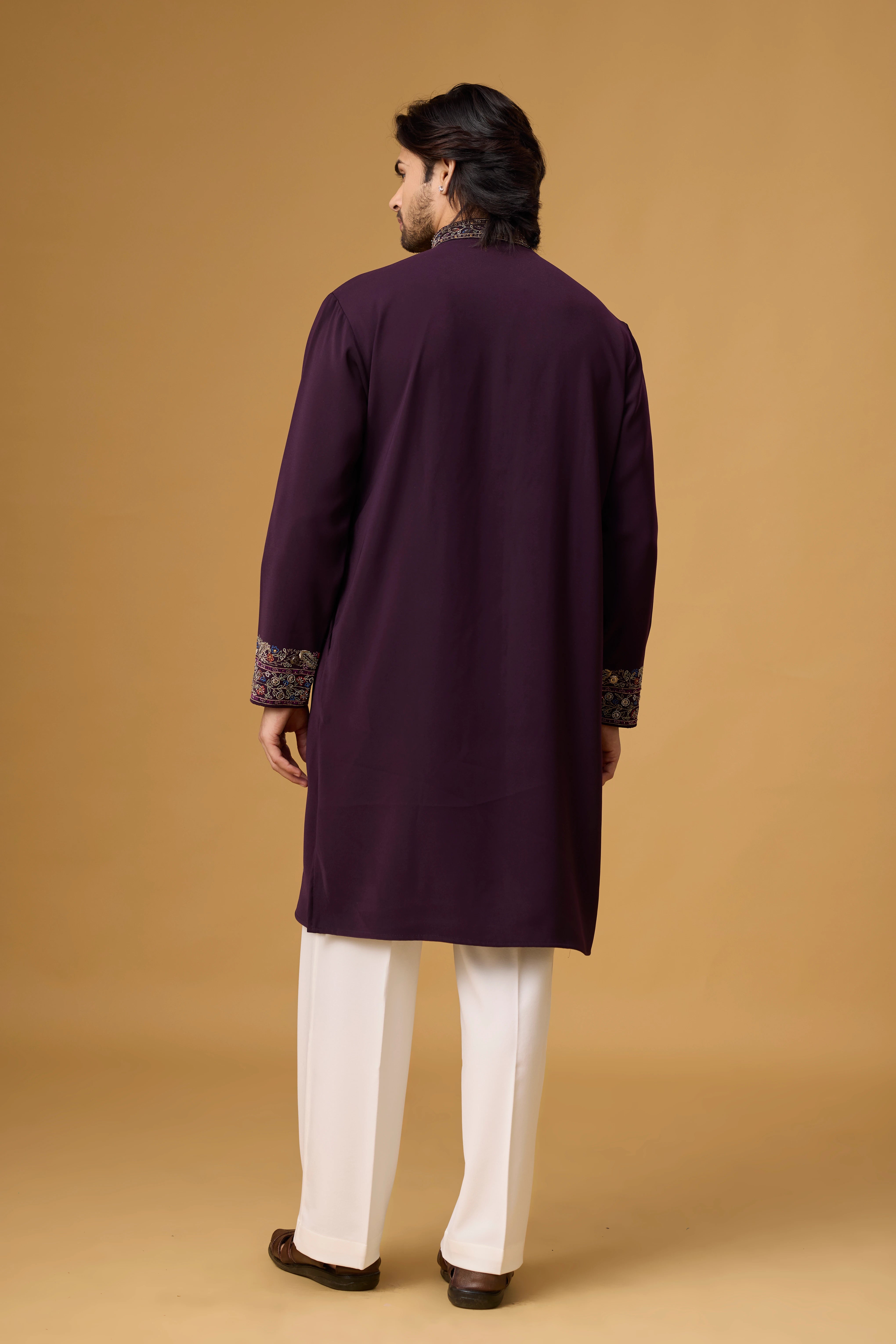 Regal Plum Heritage Embroidered Kurta Set