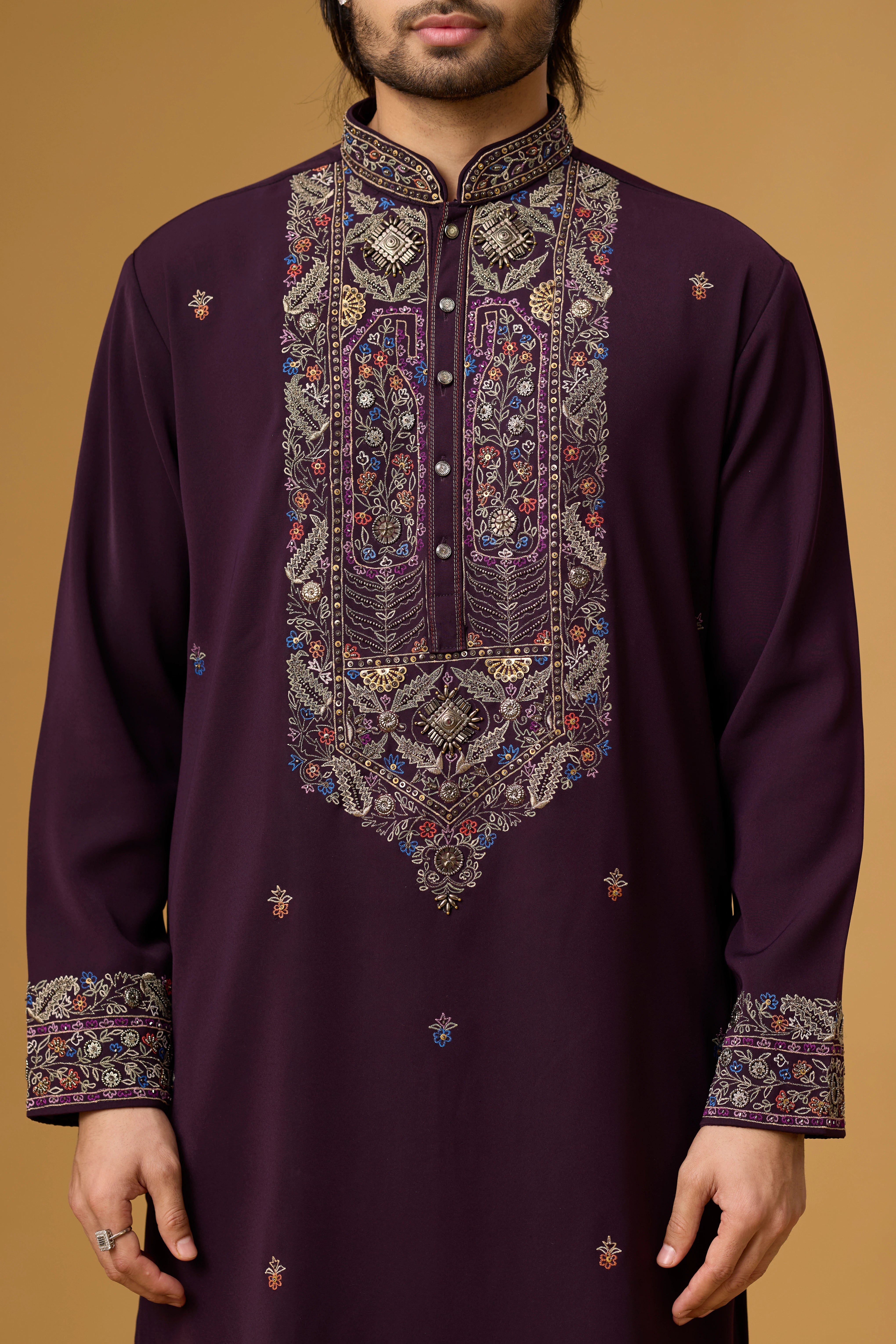 Regal Plum Heritage Embroidered Kurta Set