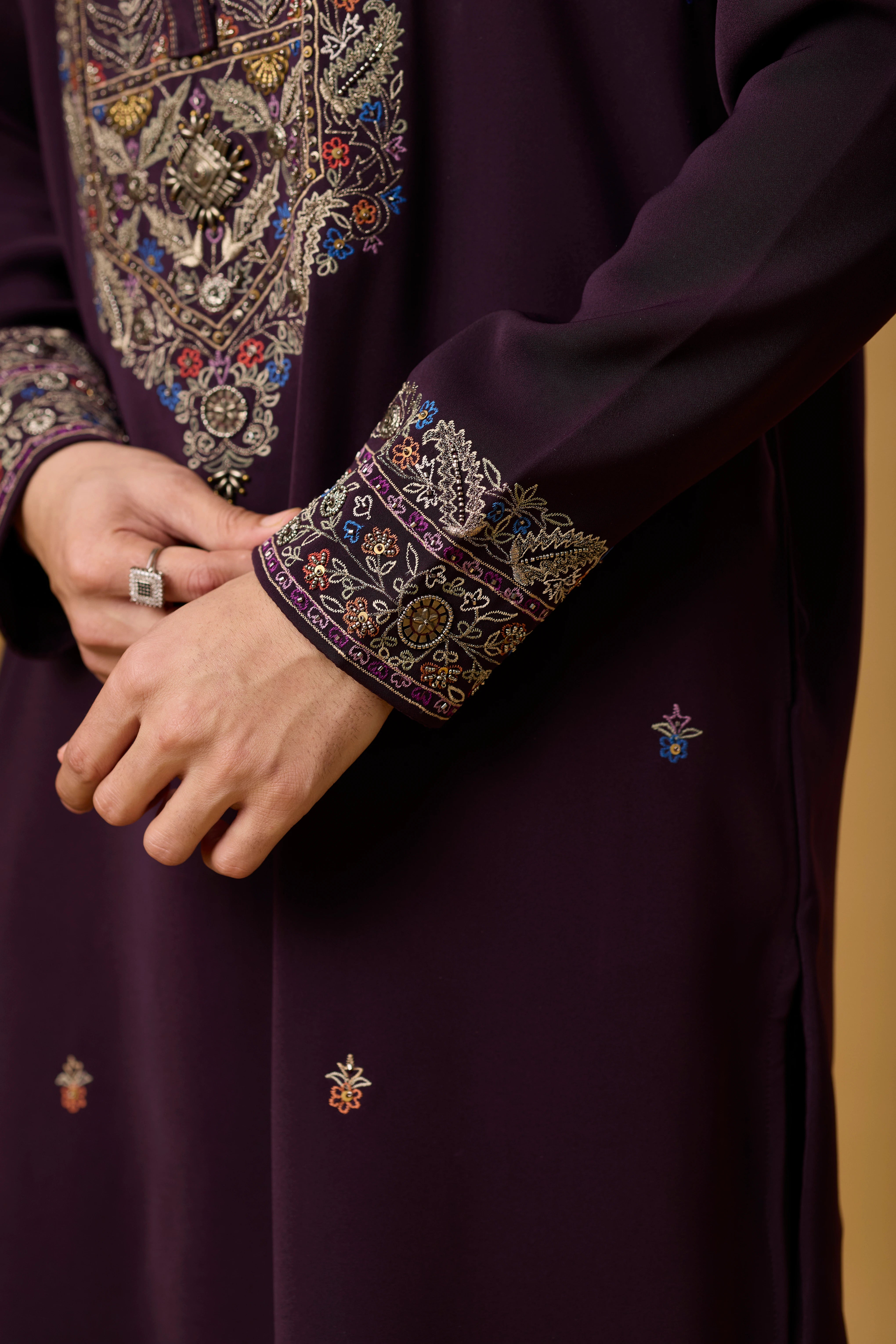 Regal Plum Heritage Embroidered Kurta Set