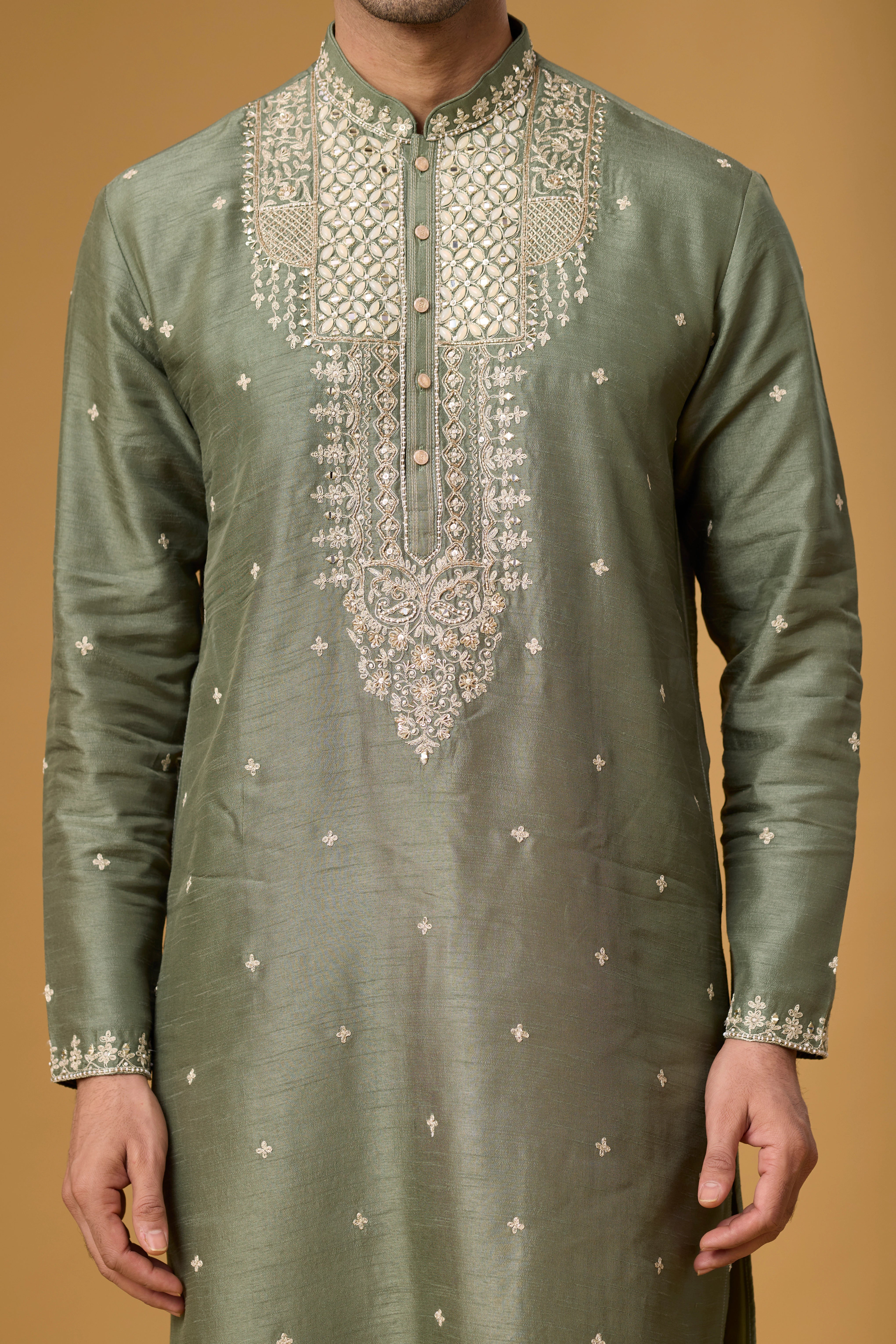 Olive Heritage Embroidered Kurta Set