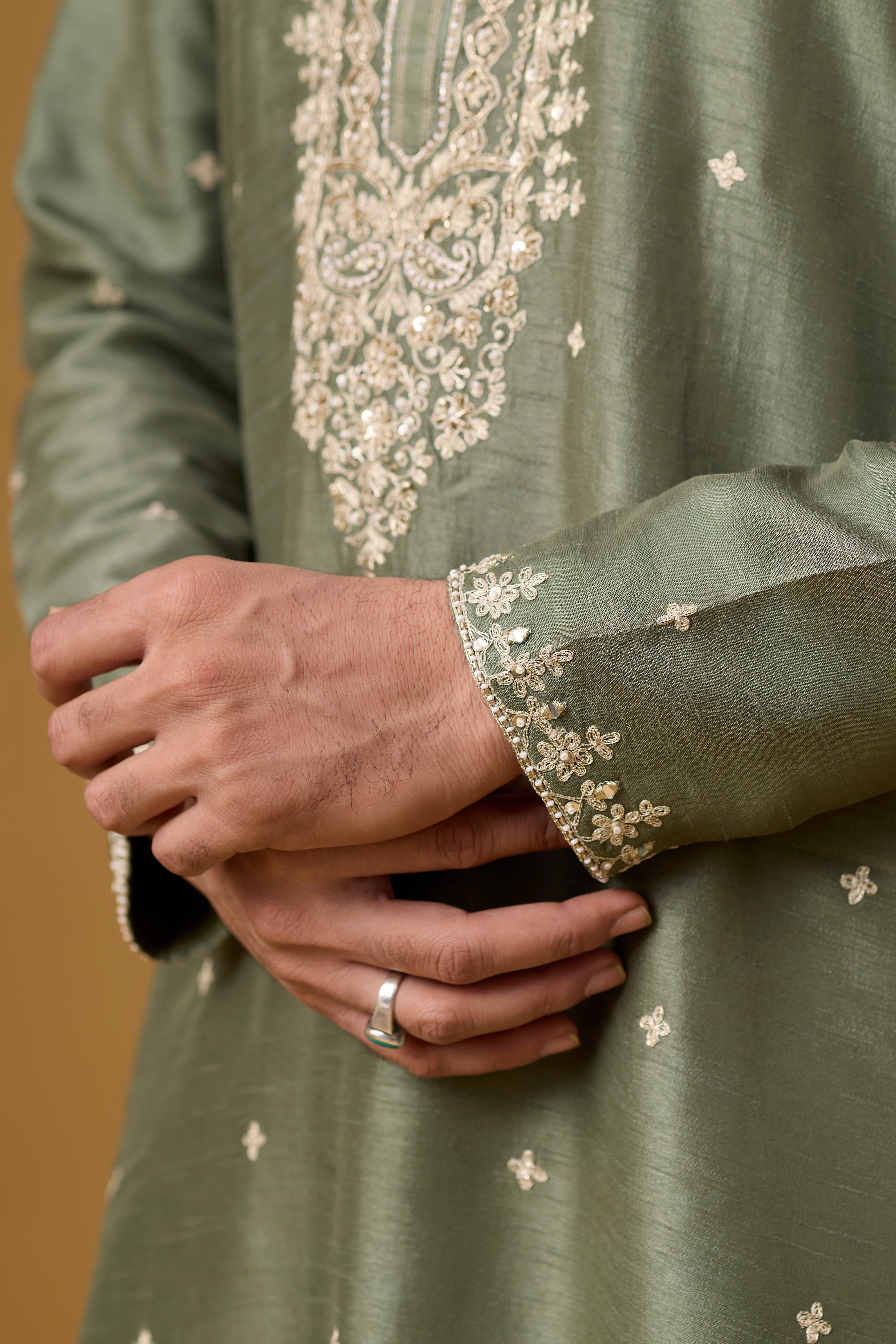 Olive Heritage Embroidered Kurta Set