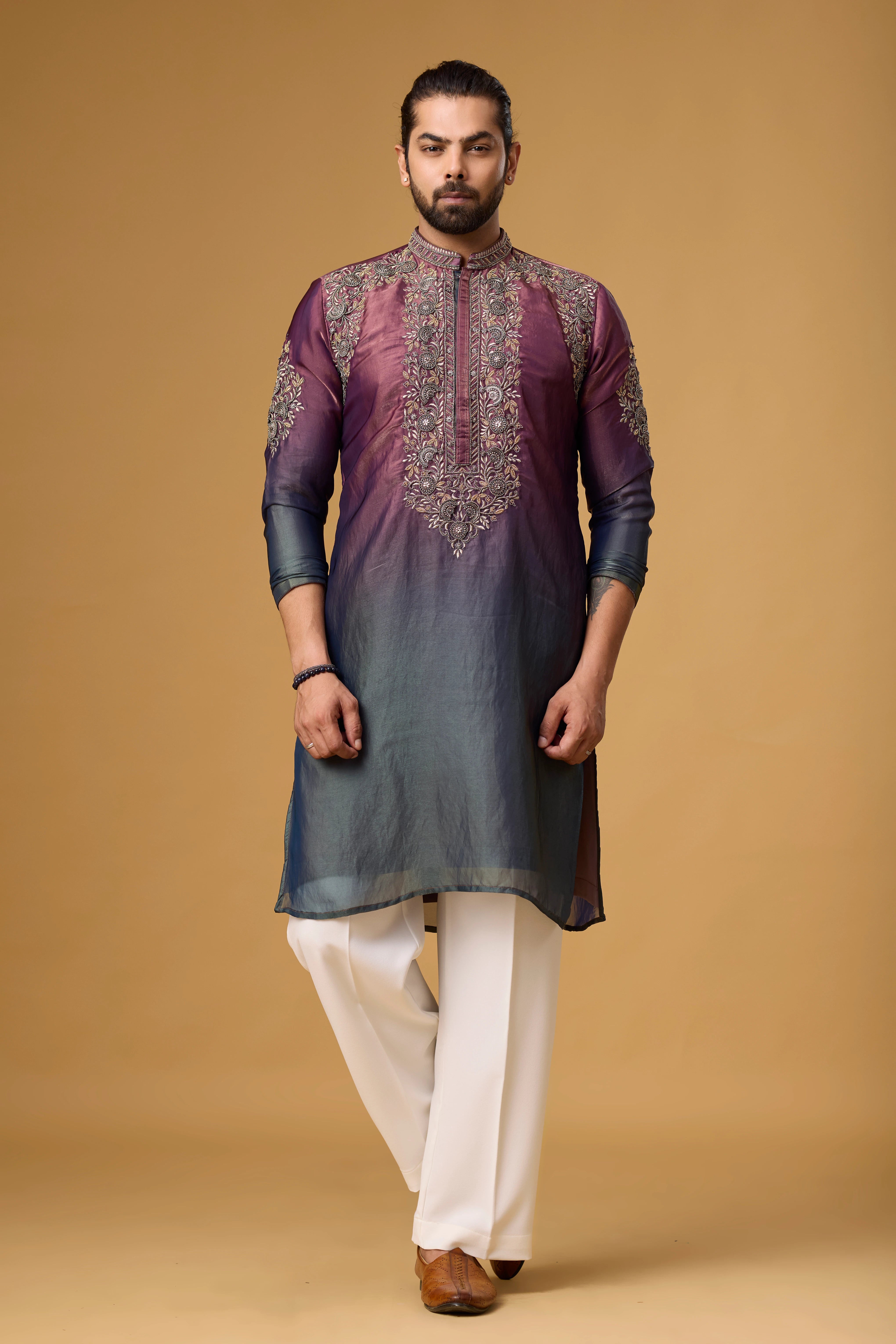 Royal Plum Ombre Embroidered Kurta Set