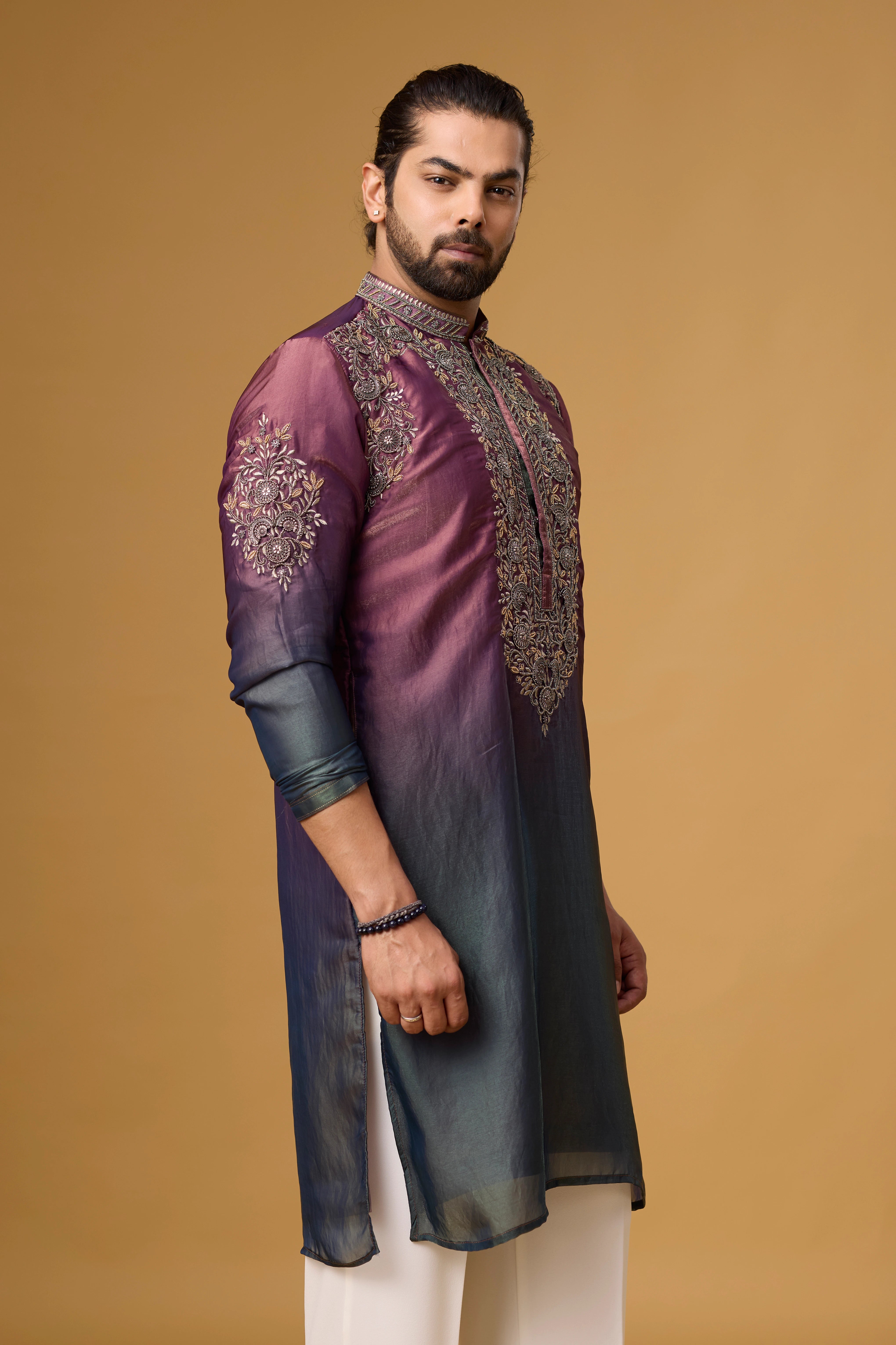 Royal Plum Ombre Embroidered Kurta Set