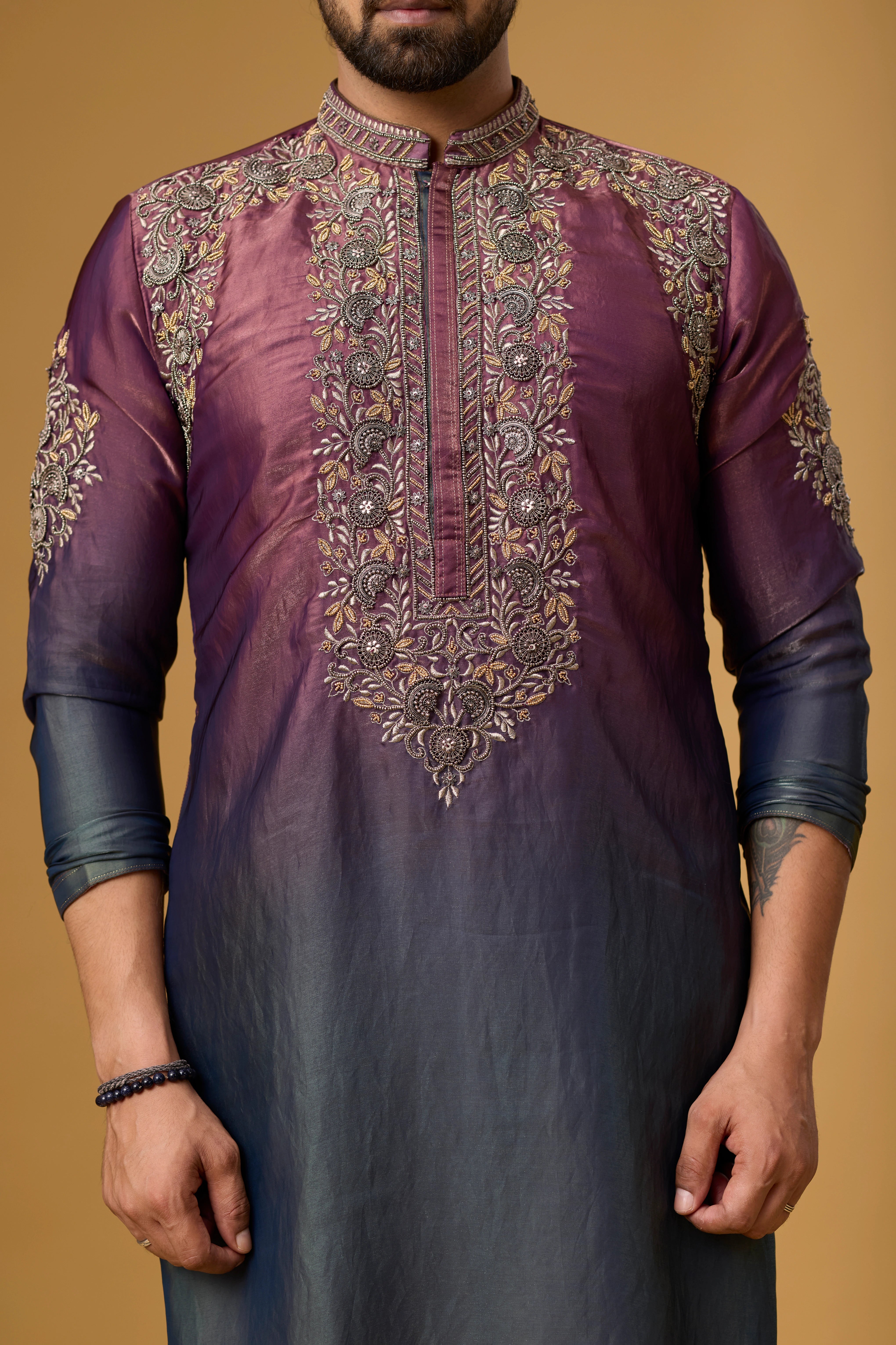 Royal Plum Ombre Embroidered Kurta Set