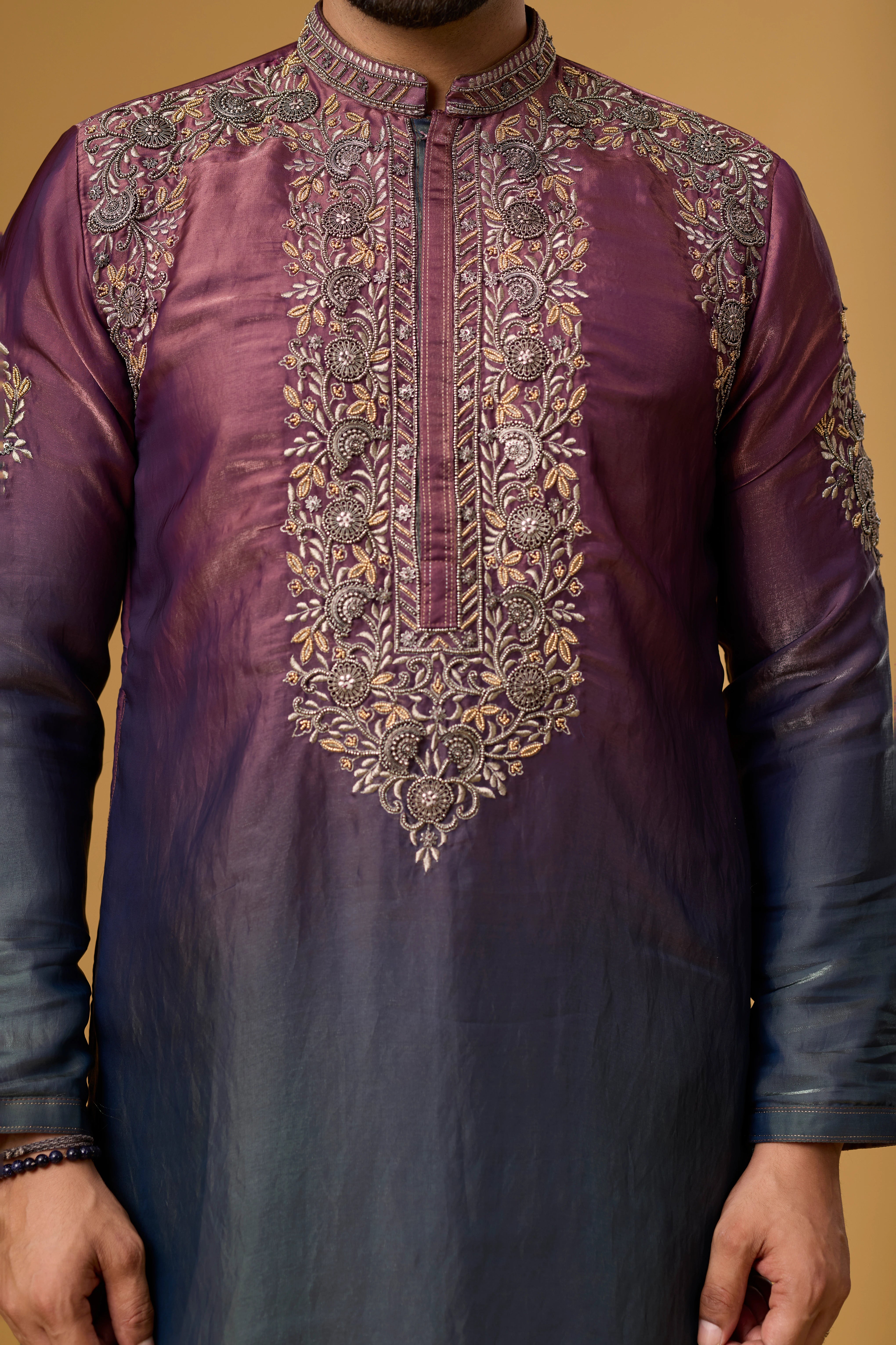 Royal Plum Ombre Embroidered Kurta Set
