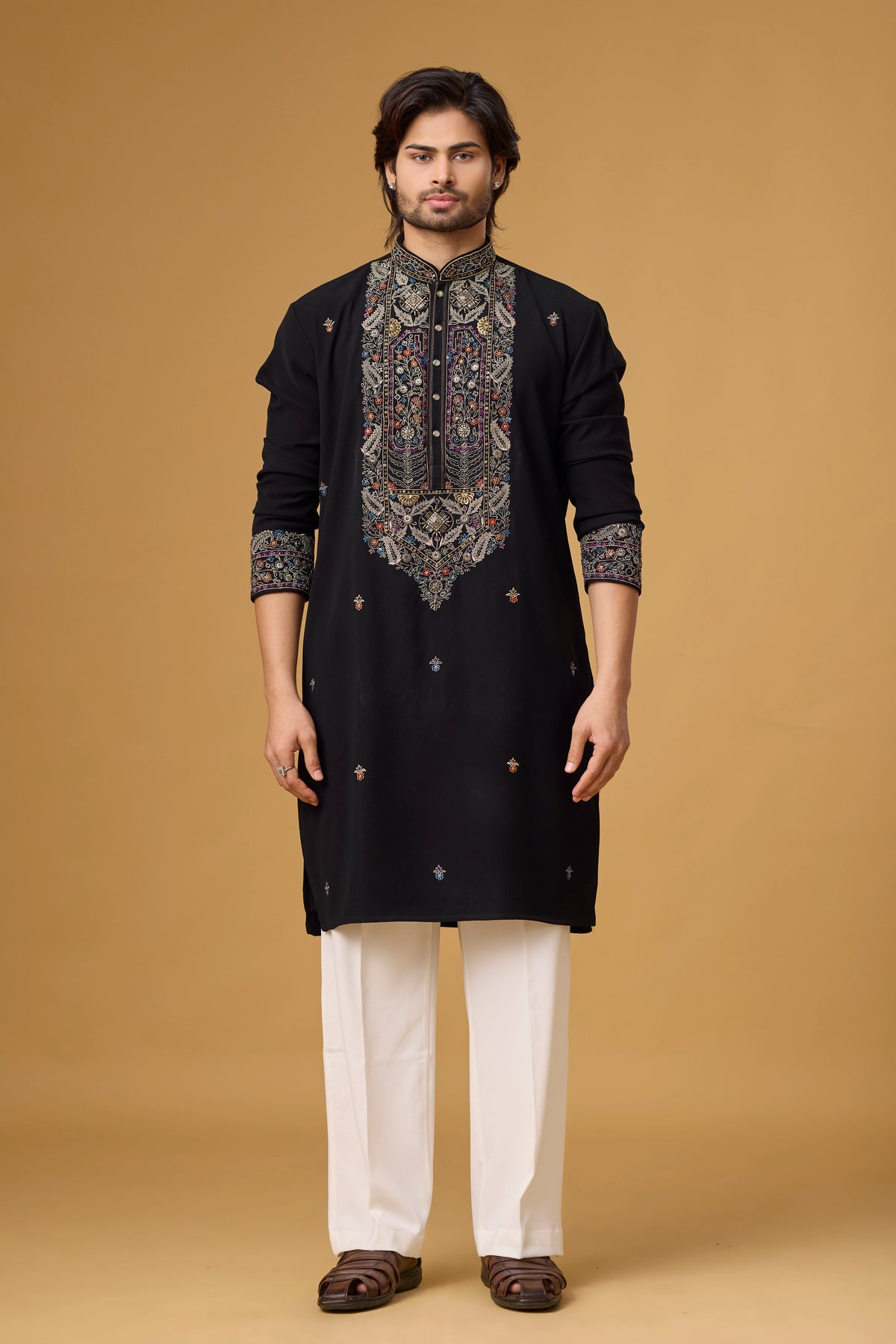 Midnight Black Heritage Embroidered Kurta Set